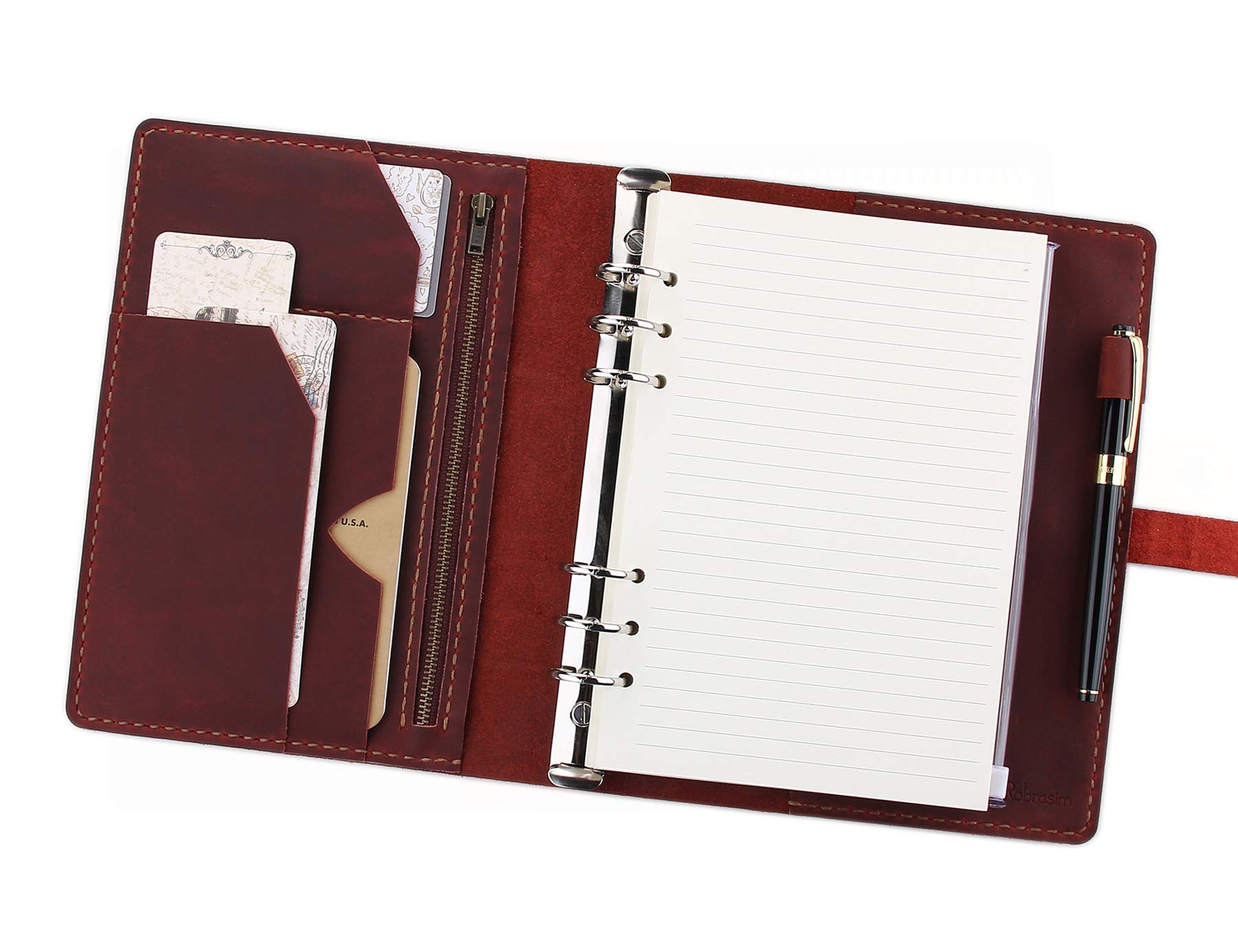 Refillable A5 Leather Journal Notebook - Vintage 6-Ring Binder Organizer with Pockets, Travel Writing Planner Portfolio | Perfect Gift for Writers, Travelers & Professionals | Ideal for Journaling, Note-Taking & Travel Documentation