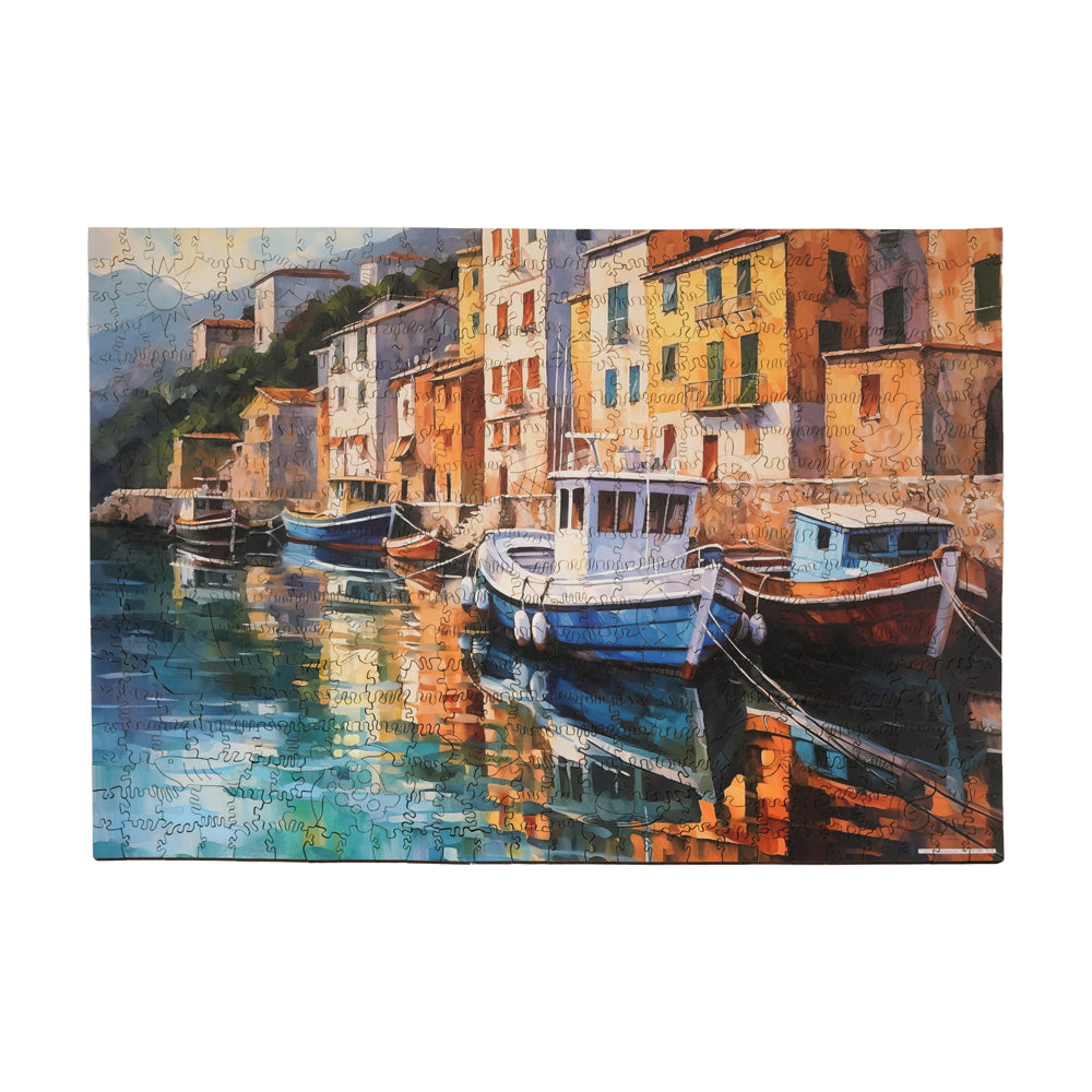 AreYouGame Boats at Bay 494-Piece Wooden Jigsaw Puzzle for Adults - Challenging Nautical Scene Puzzle for Relaxation & Home Decor