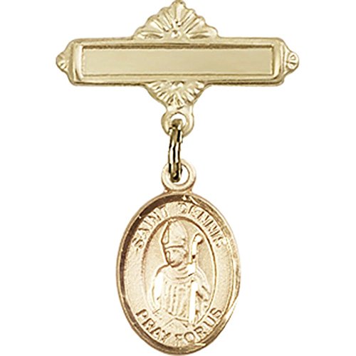 St. Dennis Gold Filled Baby Badge Charm - 1 X 5/8 Inch Polished Pin for Baby Shower Gifts & Christening Keepsakes - Perfect for Newborn Photo Props & Baptism Jewelry