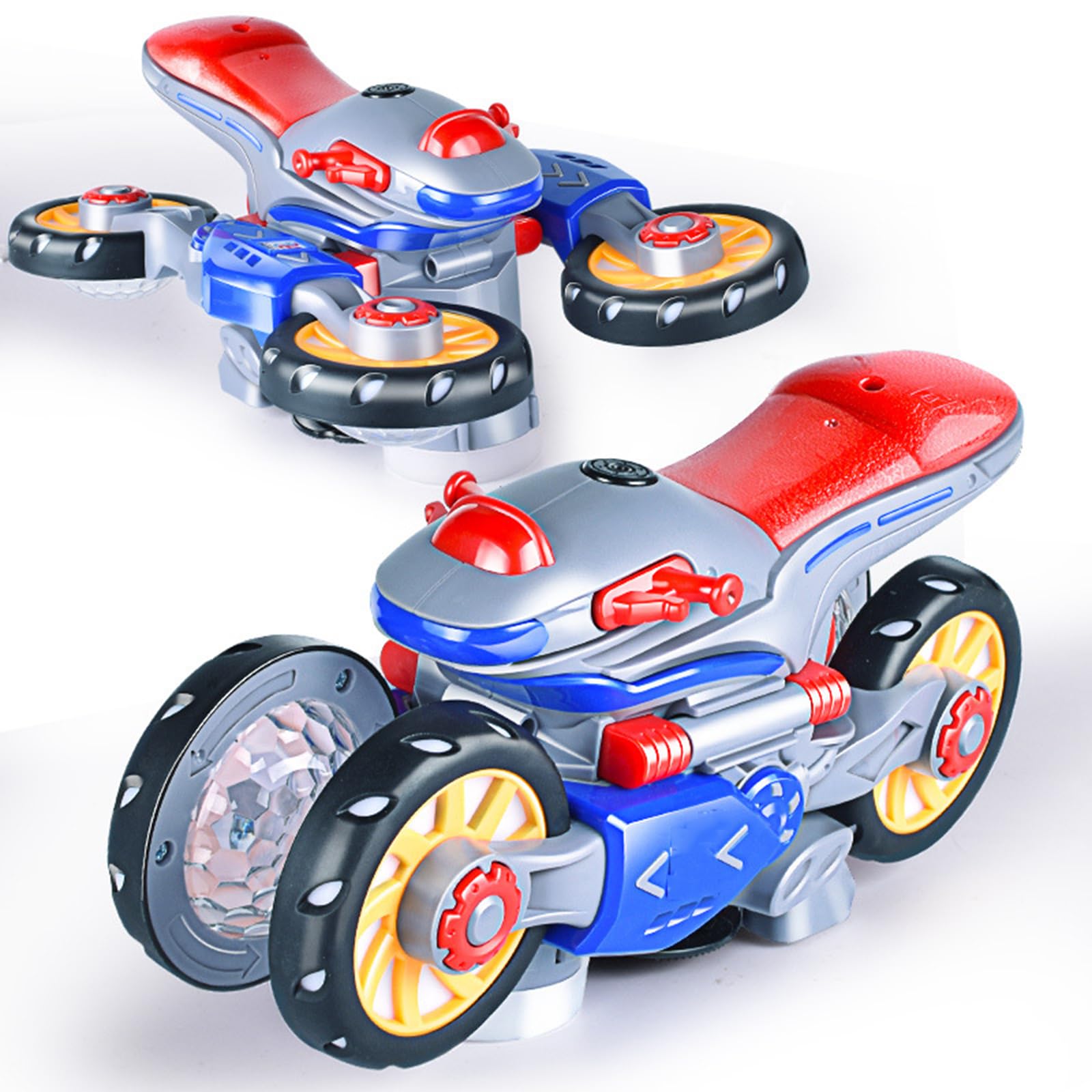 2025 New Electric Motorcycle Toy with LED Lights & Music - Rechargeable 360° Rotating Deformation Twist Car - Interactive Kids Ride-On Toy for Indoor Play & Birthday Gifts