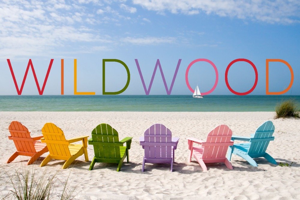 Wildwood New Jersey Beach Chairs 80269 - 24x36 Signed Art Print, Coastal Wall Decor Poster for Living Room, Bedroom & Office