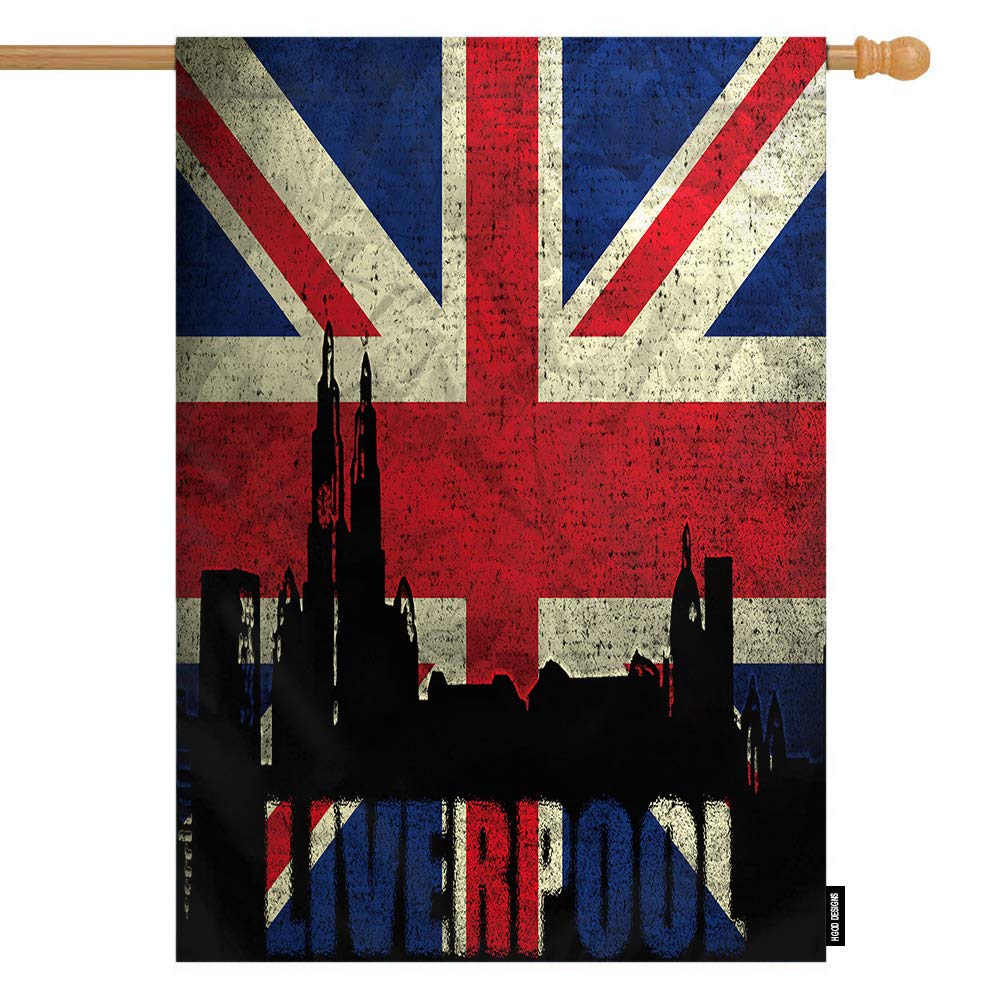 HGOD DESIGNS British Flag House Flag - Vintage Liverpool Skyline on Distressed Union Jack Cotton Linen Double Sided Outdoor Banner (28x40 Inch) - Perfect for Garden, Porch & Patio Decor