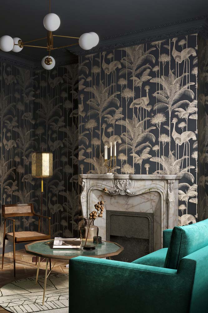 Divine Savages Crane Fonda Black Gold Peel and Stick Wallpaper - Self-Adhesive Removable Wallpaper for Living Room, Bedroom, Nursery Decor