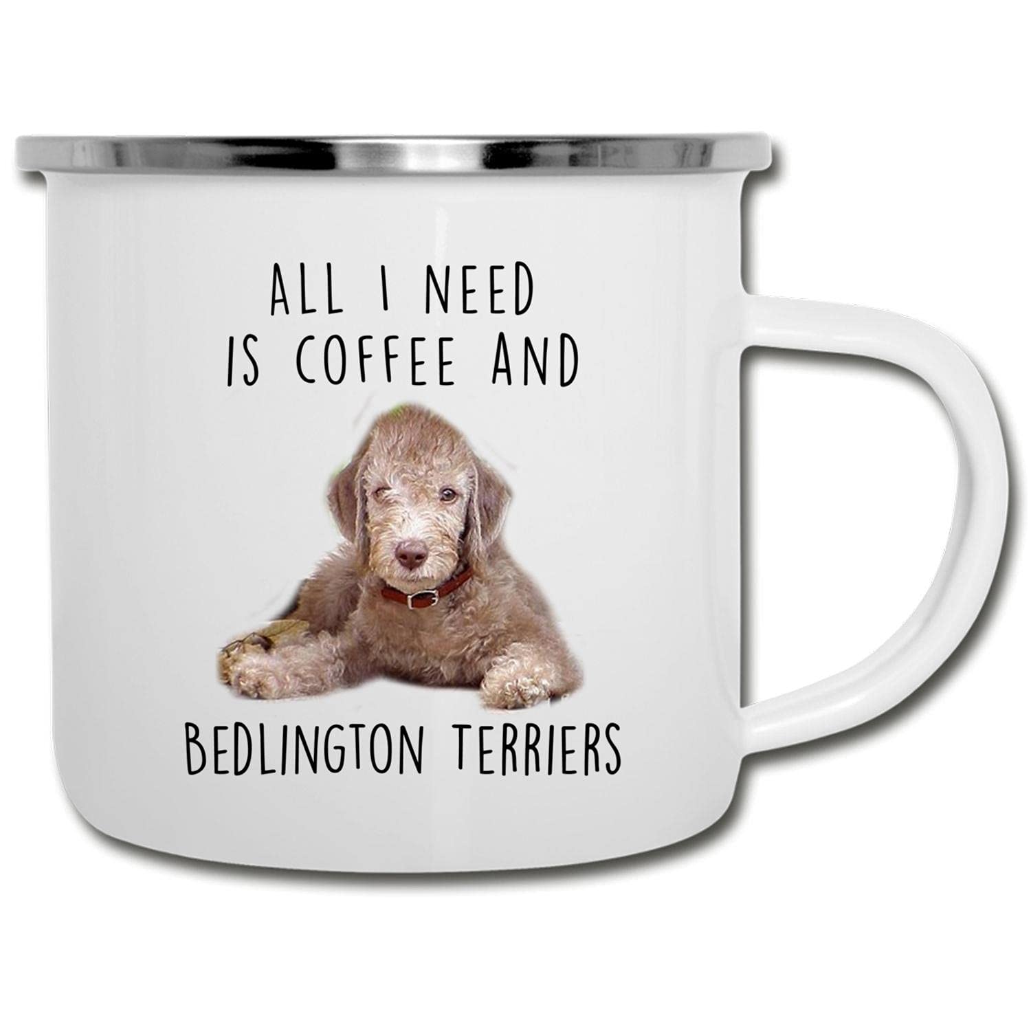 Funny Dog Mom Gifts - I Love Coffee & Bedlington Terrier Brown Enamel Camping Mug 12oz | Christmas Gifts for Dog Lovers, Camping Accessories & Coffee Lovers | Perfect for Camping Trips, Office Use & Holiday Gifts