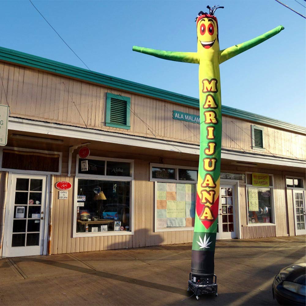20ft Inflatable Tube Man Air Dancer with 1HP 2-Speed Blower - Green/Yellow Marijuana Design Waving Puppet for Car Dealerships, Grand Openings & Outdoor Advertising