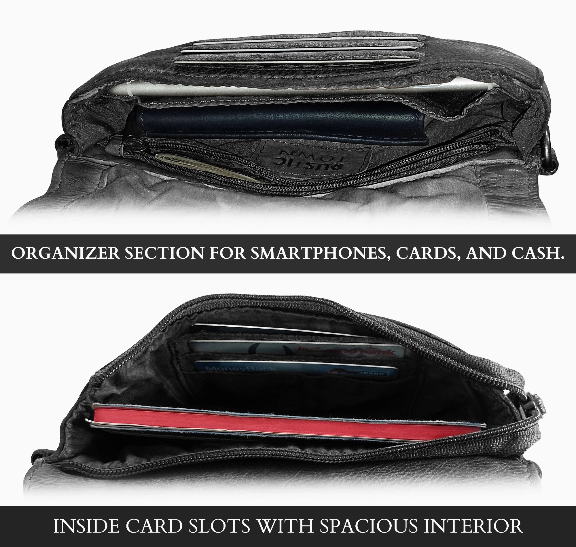 Women's Leather Wallet Travel Purse Waist Bag - Stylish Black Crossbody Fanny Pack for Travel, Hiking & Everyday Use