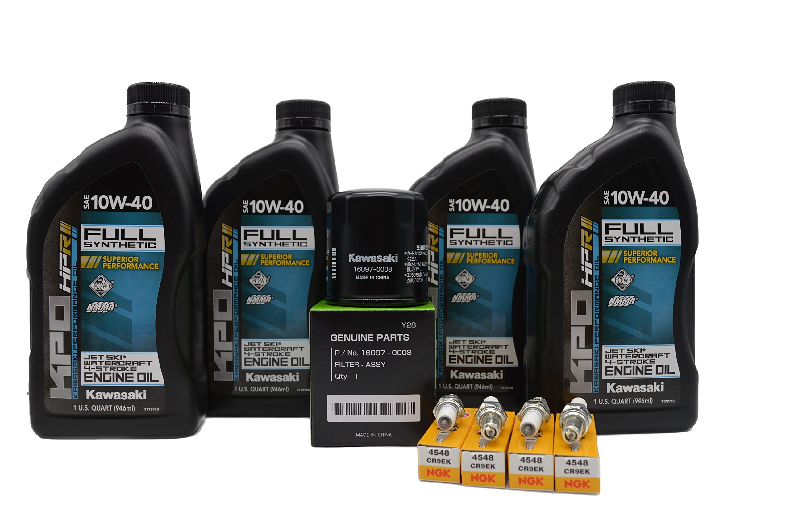 Kawasaki STX-15F Oil Change Kit - 4 Quarts Oil, Oil Filter & NGK Spark Plugs - Complete Maintenance Bundle for Jet Skis, Watercraft & Marine Engines
