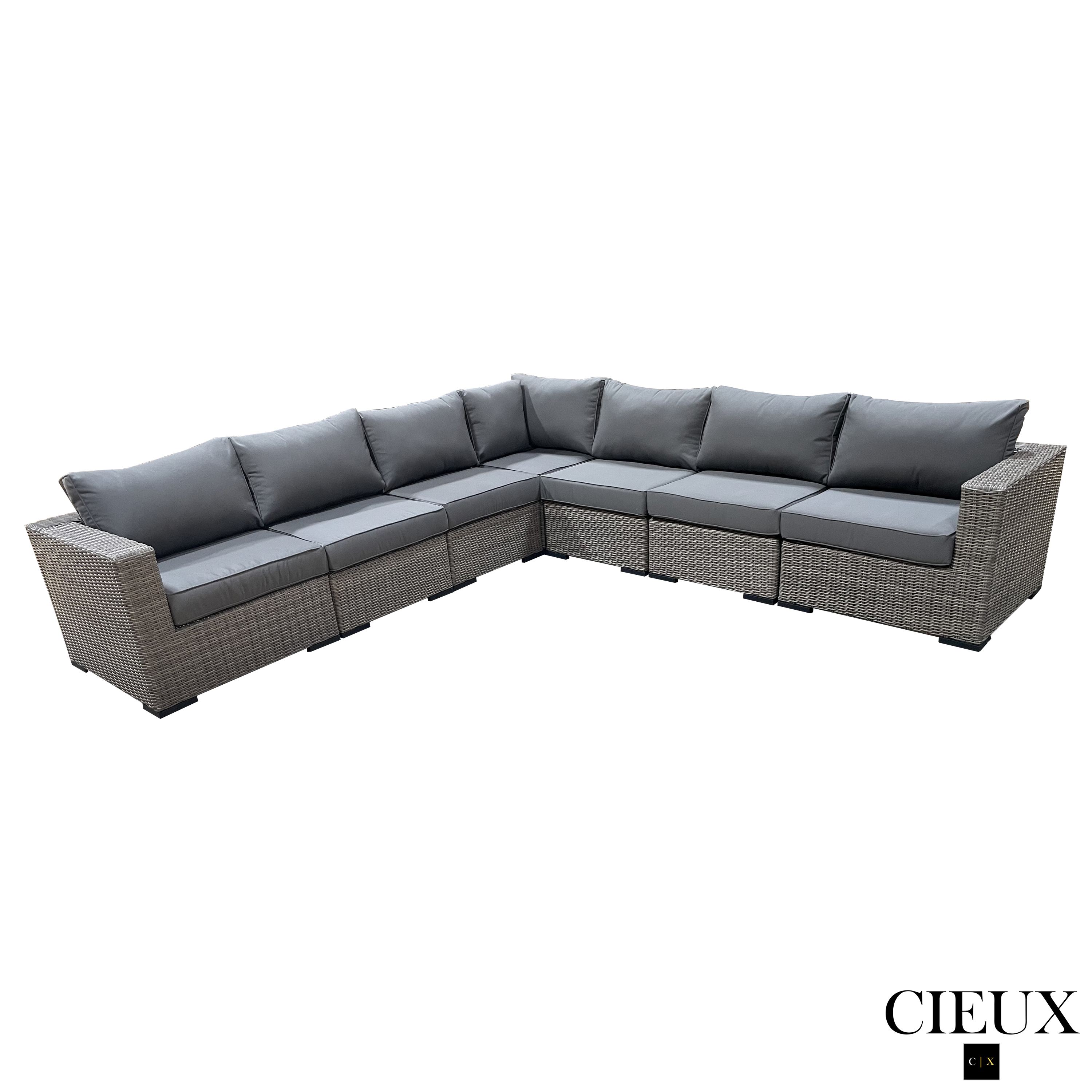 Riviera Outdoor Patio Wicker Large Corner Sectional Sofa Set - Grey Weather-Resistant Wicker with Charcoal Sunbrella Cushions | Perfect for Poolside, Backyard, and Garden Relaxation