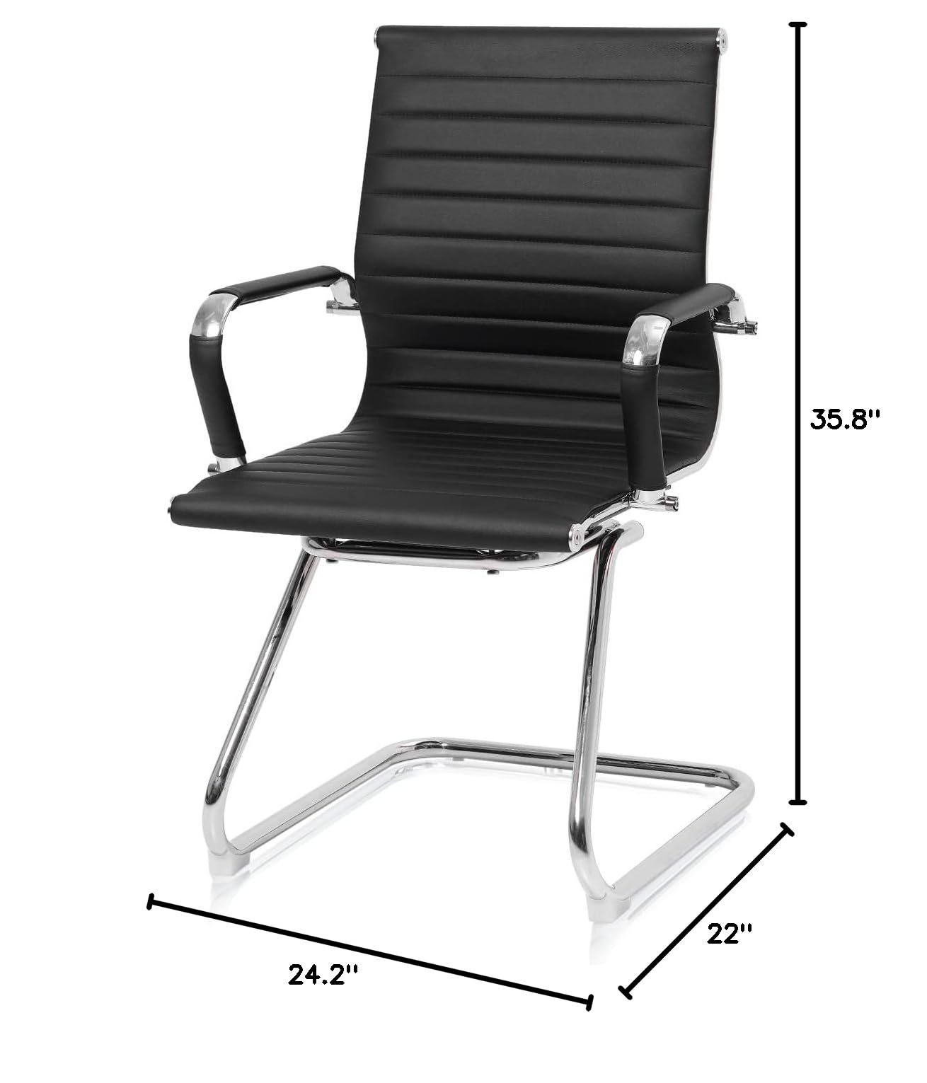 Premium Leather Office Guest Chair - Ergonomic Conference Room Chair with Padded Armrest & Anti-Slip Sled Base - Ideal for Reception, Waiting Areas & Home Office Workspace
