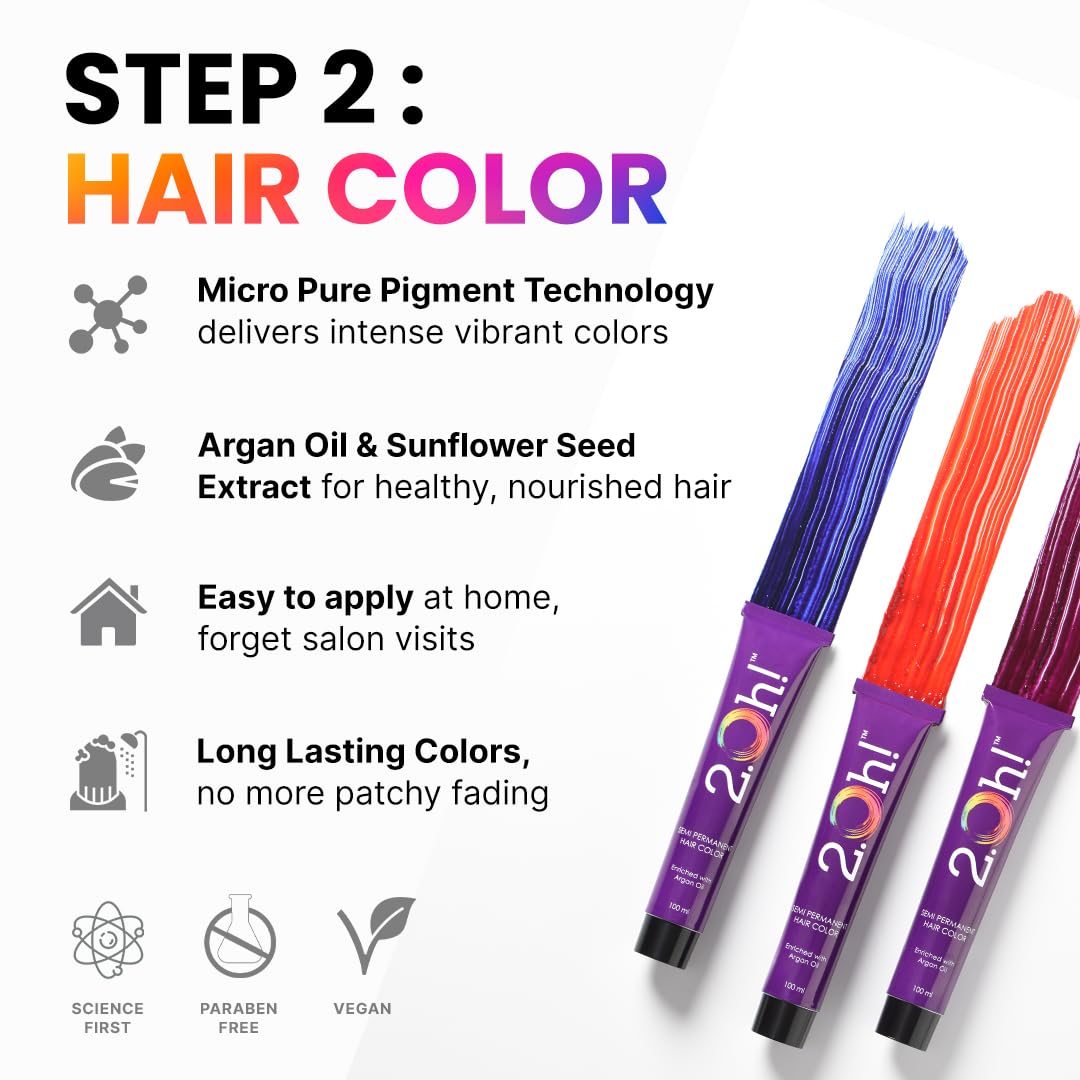 2.Oh! Italian Purple Hair Color DIY Kit - Semi-Permanent Hair Dye with Bleach & Plex for Women & Men | Lightening Kit with Argan Oil | Perfect for Salon-Quality Highlights at Home | Party, Cosplay & Fashion Looks