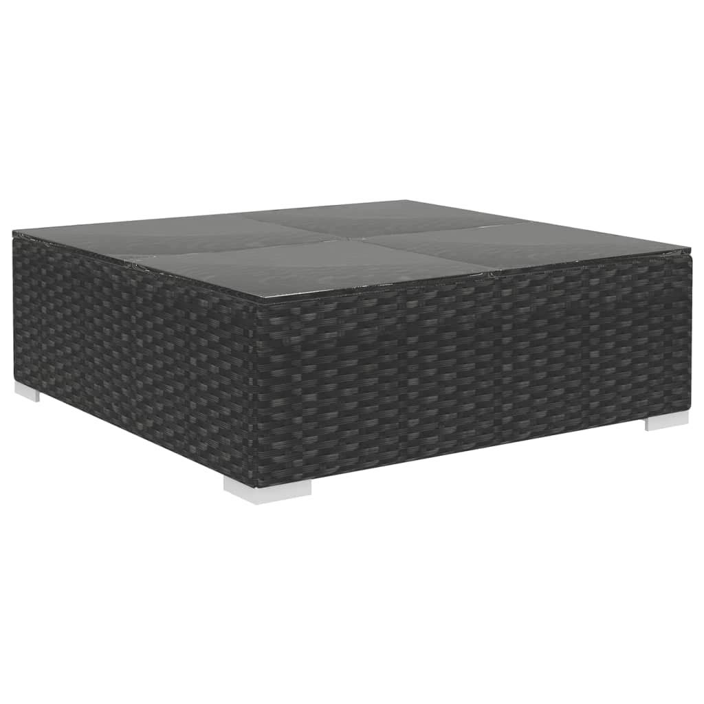 8-Piece Outdoor Patio Furniture Set with Glass Coffee Table, Black Poly Rattan Sectional Sofa & Ottoman, Wicker Conversation Set with Cushions - Perfect for Backyard, Garden, Poolside & Patio Relaxation