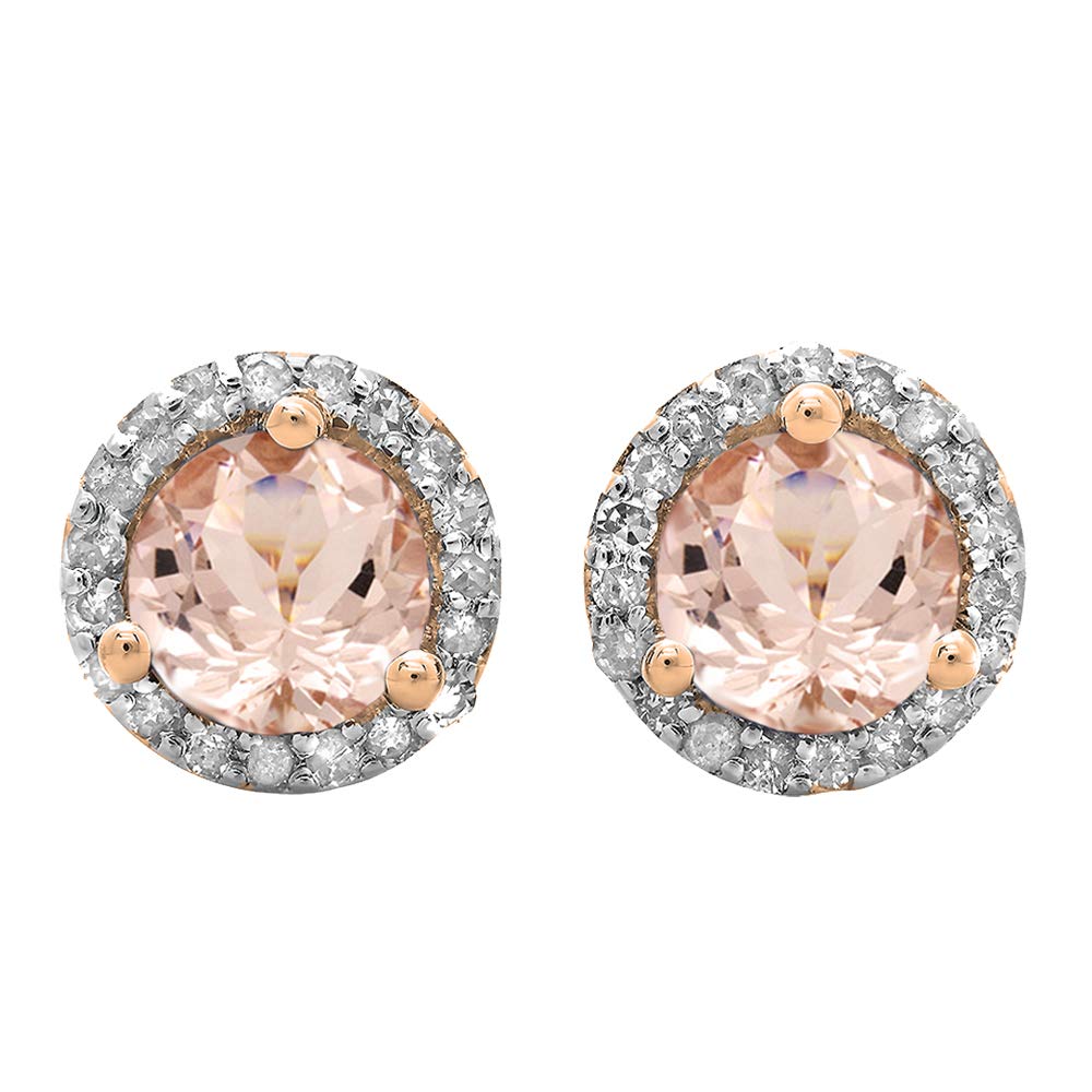 10K 14K 18K Solid Rose Gold Morganite & Diamond Halo Stud Earrings for Women - Elegant Gift for Anniversary, Valentine's Day & Special Occasions