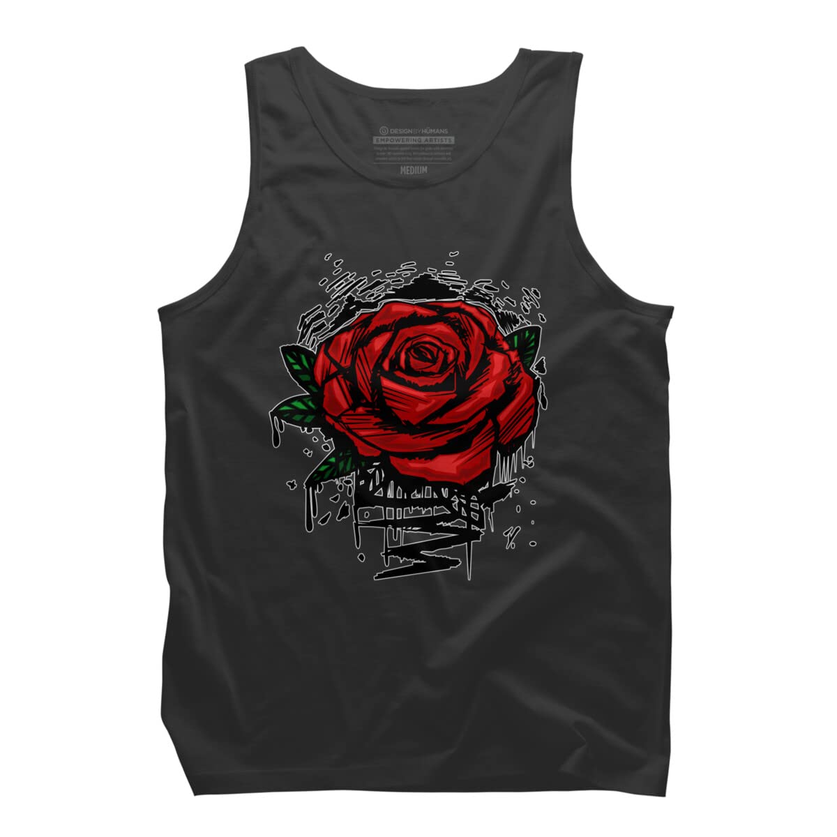 Design By Humans Men's Rugged Rose Graphic Tank Top by Adamzworld - Soft Cotton Muscle Tee for Gym, Casual Wear & Summer Outfits