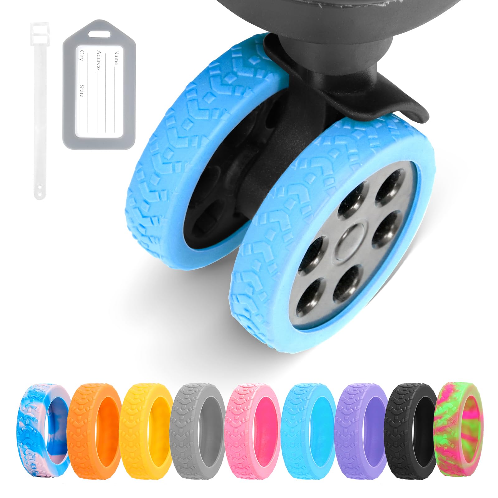8-Pack Silicone Luggage Wheel Covers - Durable 2-2.6 Inch Protectors for Spinner Wheels | Noise Reduction & Wear-Resistant | Fits Suitcases, Travel Bags & Office Chair Casters (Blue) - Perfect for Air Travel, Business Trips & Home/Office Use