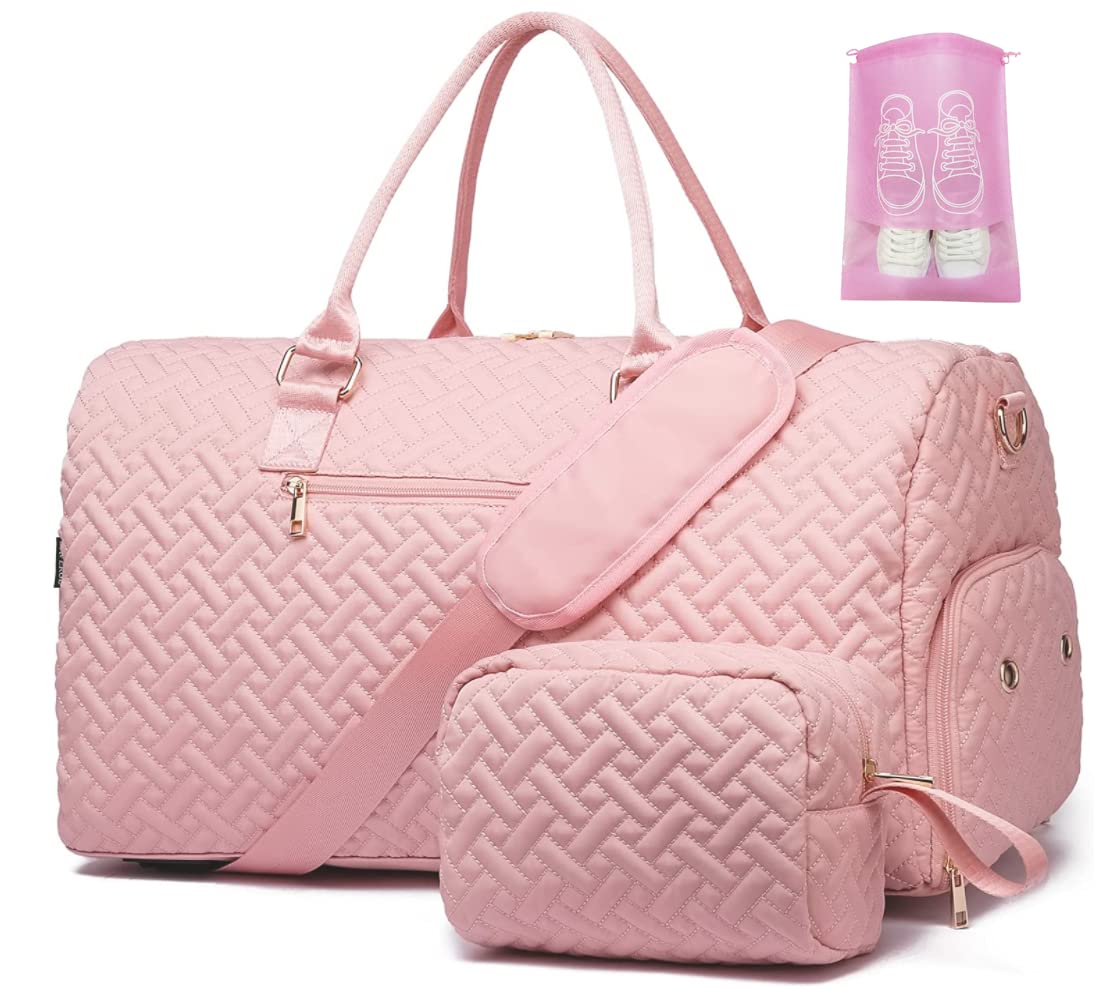 **Large 50L Duffle Bag for Women - Waterproof Travel Weekender with Shoe Compartment & Wet Pocket - Perfect for Gym, Overnight Trips, Hospital Labor & Delivery - Includes Free Toiletry Bag**    (优化说明：   1. 将核心关键词前置   2. 突出产品容量和防水特性   3. 清晰列出所有功能分区   4. 增加使用场景：健身/短途旅行/医院待产   5. 包含赠品信息提升点击率   6. 符合SEO长度规范且保持可读性)