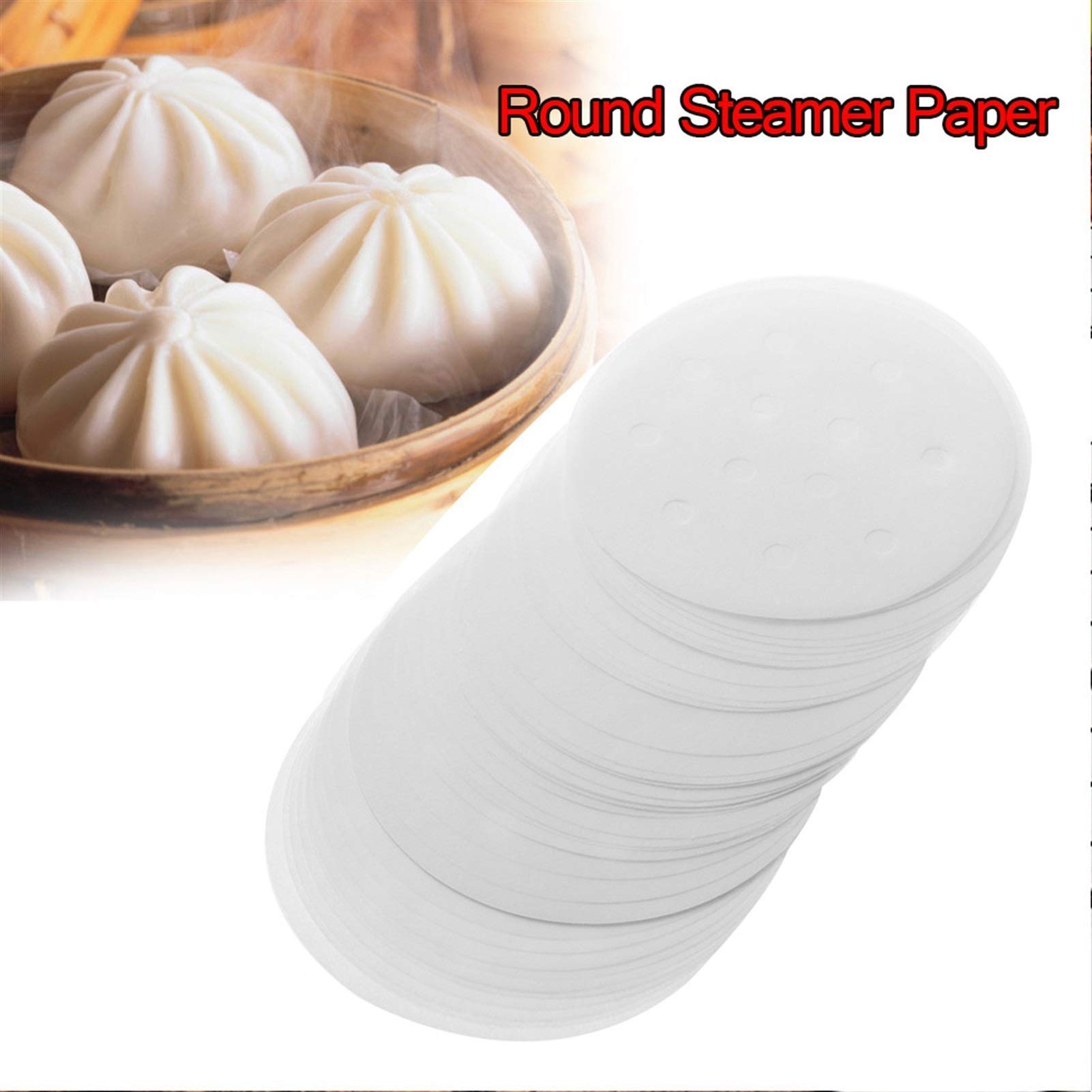 50pcs Round Non-Stick Bamboo Steamer Paper Liners - 10 Inch Heat Resistant Cooking Mats for Dim Sum, Dumplings & Asian Cuisine | Perfect for Bamboo Basket Steamers, Kitchen Use & Food Preparation