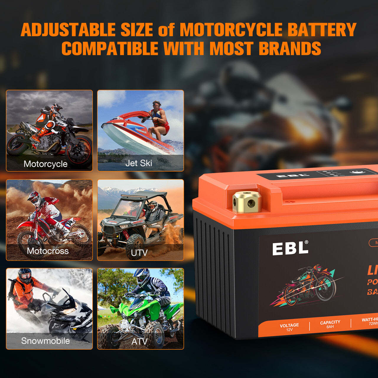 EBL YTX9-BS LiFePO4 12V 6Ah Lithium Motorcycle Battery - Lightweight & Long-Lasting Power for Harley, Honda, Yamaha & More - Perfect for Cruisers, Touring Bikes & Off-Road Adventures