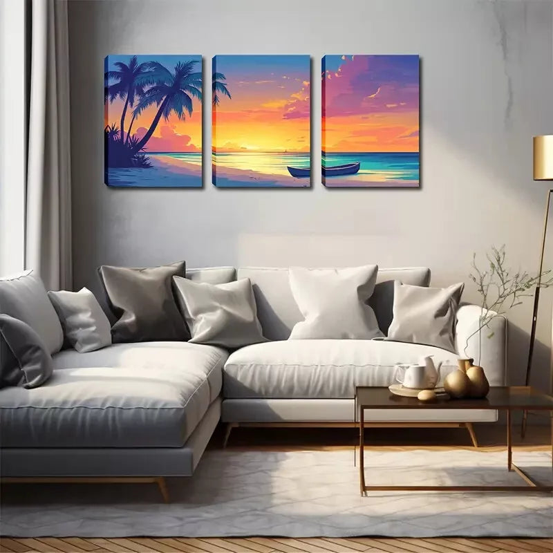 3-Piece Coastal Beach Scene Oil Painting Wall Art Set - Framed Canvas 40x60cm (16x24in) - High Quality Print - Ready to Hang - Australian Made - Perfect for Living Room, Bedroom & Beach House Decor