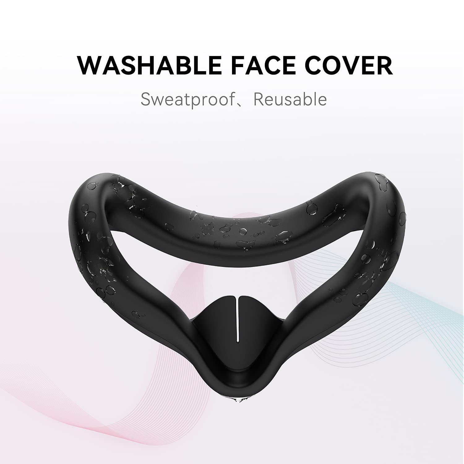 CNBEYOUNG VR Face Cover & Lens Cover for Oculus Quest 2 - Sweatproof Silicone Face Pad Mask, Washable Lightproof Anti-Leakage Cushion Replacement (Black) - Perfect for Gaming, Fitness VR & Extended Play Sessions