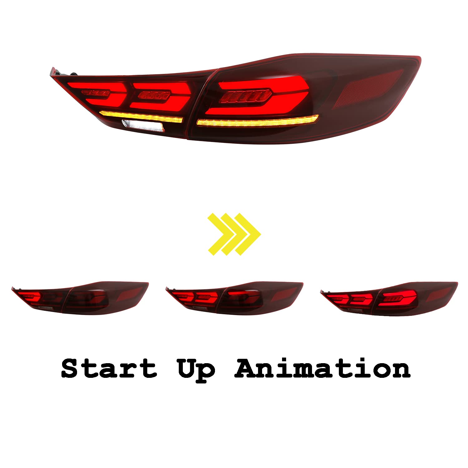 2017-2018 Hyundai Elantra LED Tail Lights with Sequential Turn Signal & DRL - Red Vivad Rear Lamp Assembly with Startup Animation | Perfect for Night Driving & Car Customization