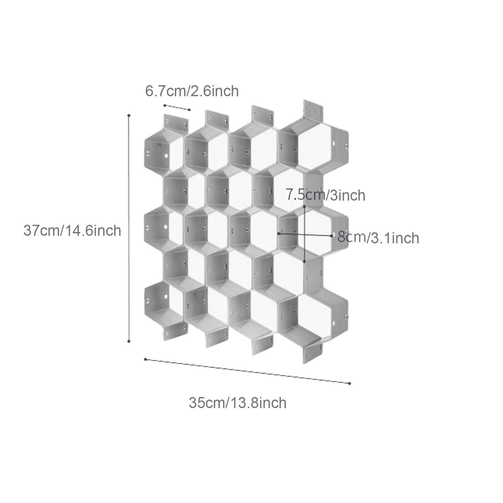 Onerbuy 8-Piece DIY Honeycomb Closet Organizer Drawer Dividers - Plastic Storage Boxes for Underwear, Socks, Bras, Ties, Belts, Scarves & Makeup (Grey) | Space-Saving Cabinet Partition for Bedroom, Bathroom & Office Organization
