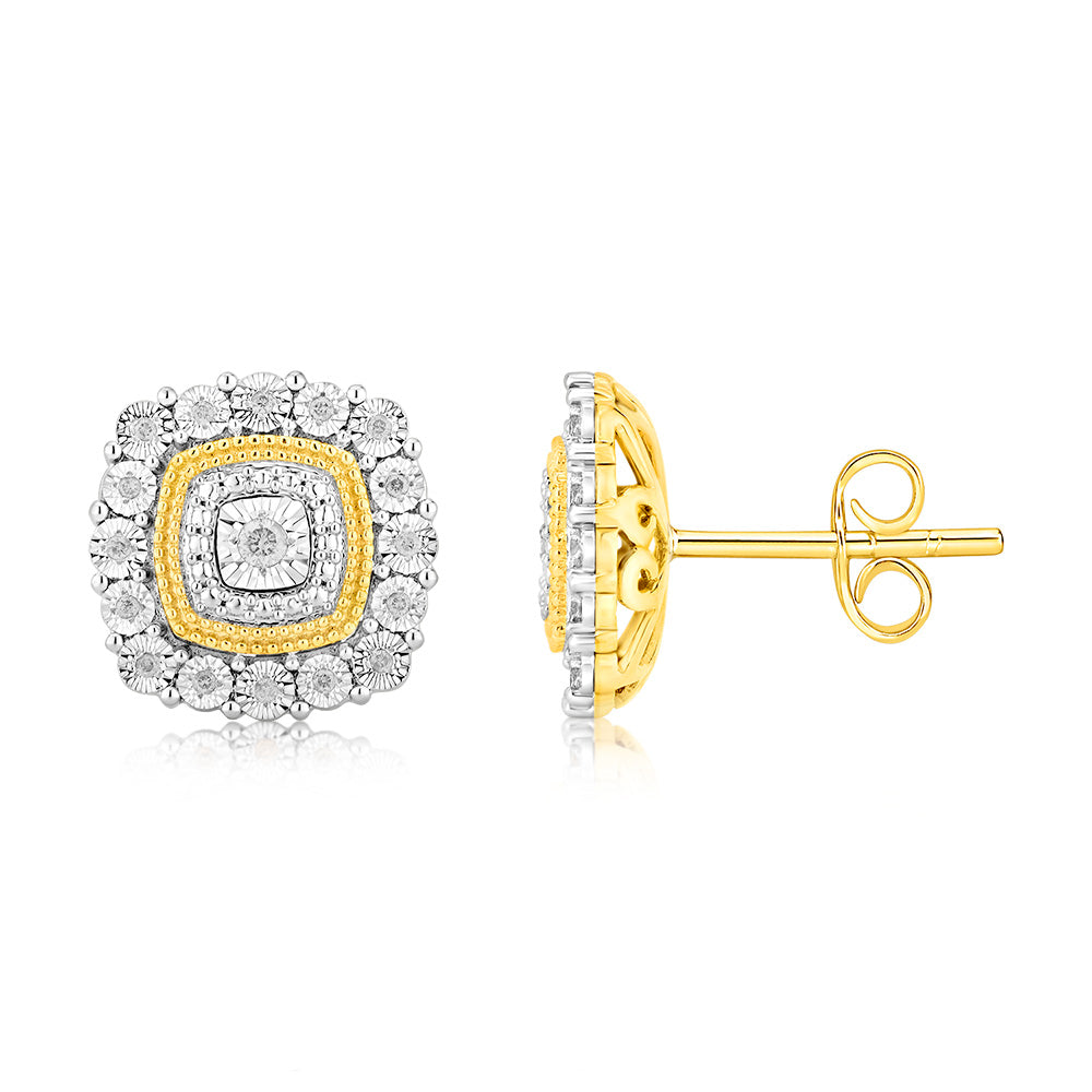 9ct Yellow Gold 1/6 Carat Diamond Stud Earrings for Women - Elegant Cubic Zirconia Earrings for Everyday Wear, Anniversary & Wedding Gifts
