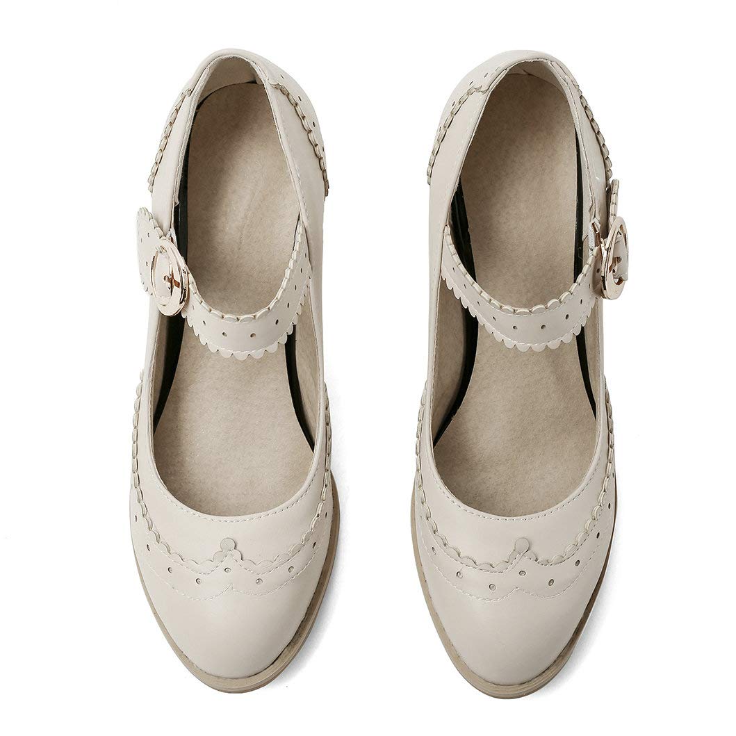 Vintage Women's Rockabilly Mary Jane Block Heel Pumps - Wingtip Closed Toe Dress Shoes for Retro Parties & Pinup Fashion