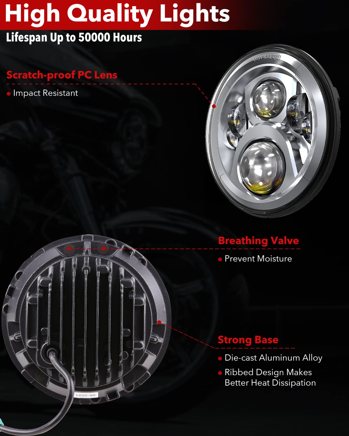 BICYACO 7 Inch LED Motorcycle Headlight with 4.5 Inch Fog Lights - DOT SAE Approved - Compatible with Harley Davidson Electra Glide, Street Glide, Fat Boy, Road King & Softail - High Visibility for Night Riding & Off-Road Adventures