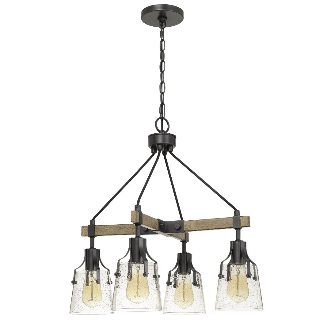 Cal Lighting 60W X 4 Aosta Metal Chandelier with Bubbled Glass Shades - Elegant Dining Room & Living Room Ceiling Light Fixture for Home Decor