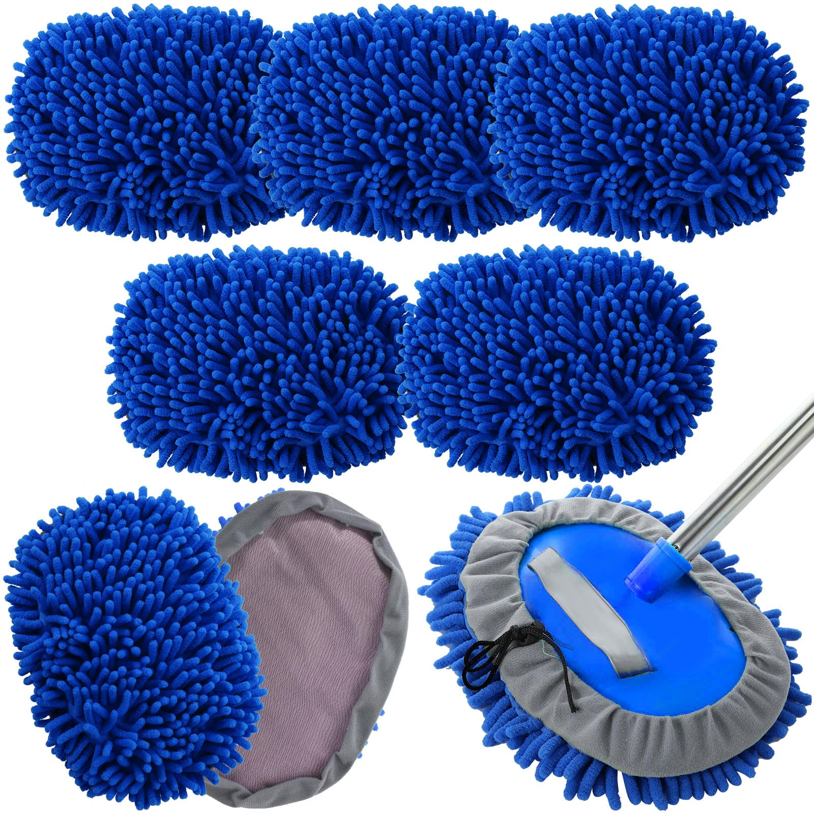 Layhit 5-Piece Premium Car Wash Mitt Set - Super Soft Microfiber Chenille Gloves for Safe Scratching-Free Vehicle Cleaning (Royal Blue) - Perfect for Cars, Trucks, RVs & Pickups - Includes Scratch Replacement Mitts