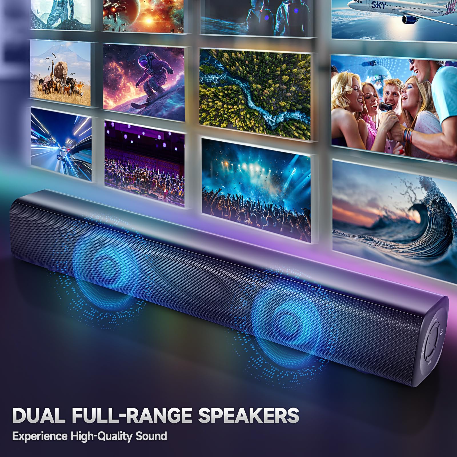Premium Bluetooth Sound Bar with Subwoofer - Wireless TV Speaker System, 2.1CH Home Theater Audio with HDMI(ARC), Optical, AUX & USB - Wall Mountable for TVs & PCs (Carbon Black) - Perfect for Movie Nights, Gaming & Music Streaming