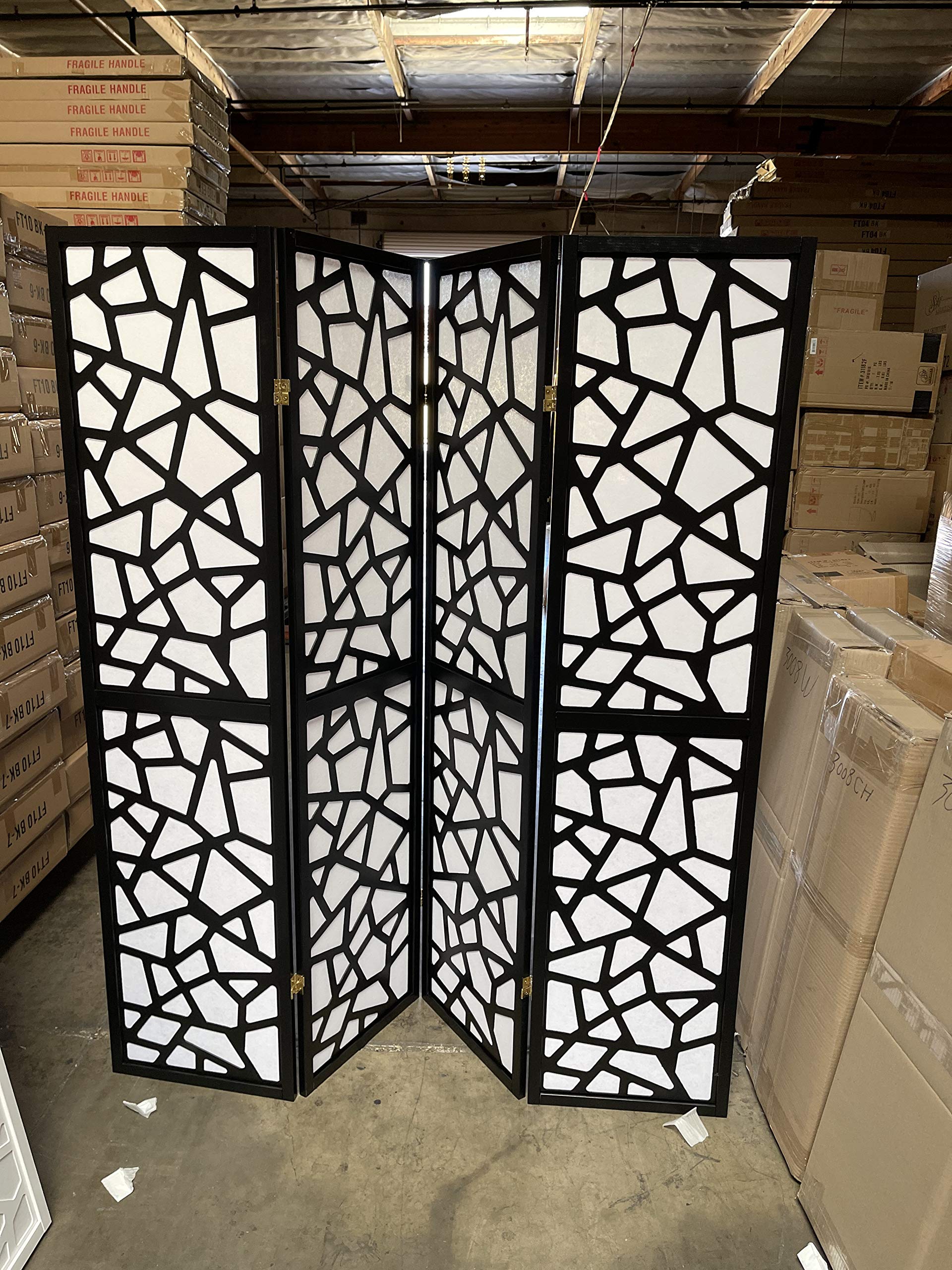 GYANO Modern Square Room Divider - 3 to 10 Panel Folding Privacy Screen (Black, 4 Panels) for Home Office, Living Room & Bedroom Partition