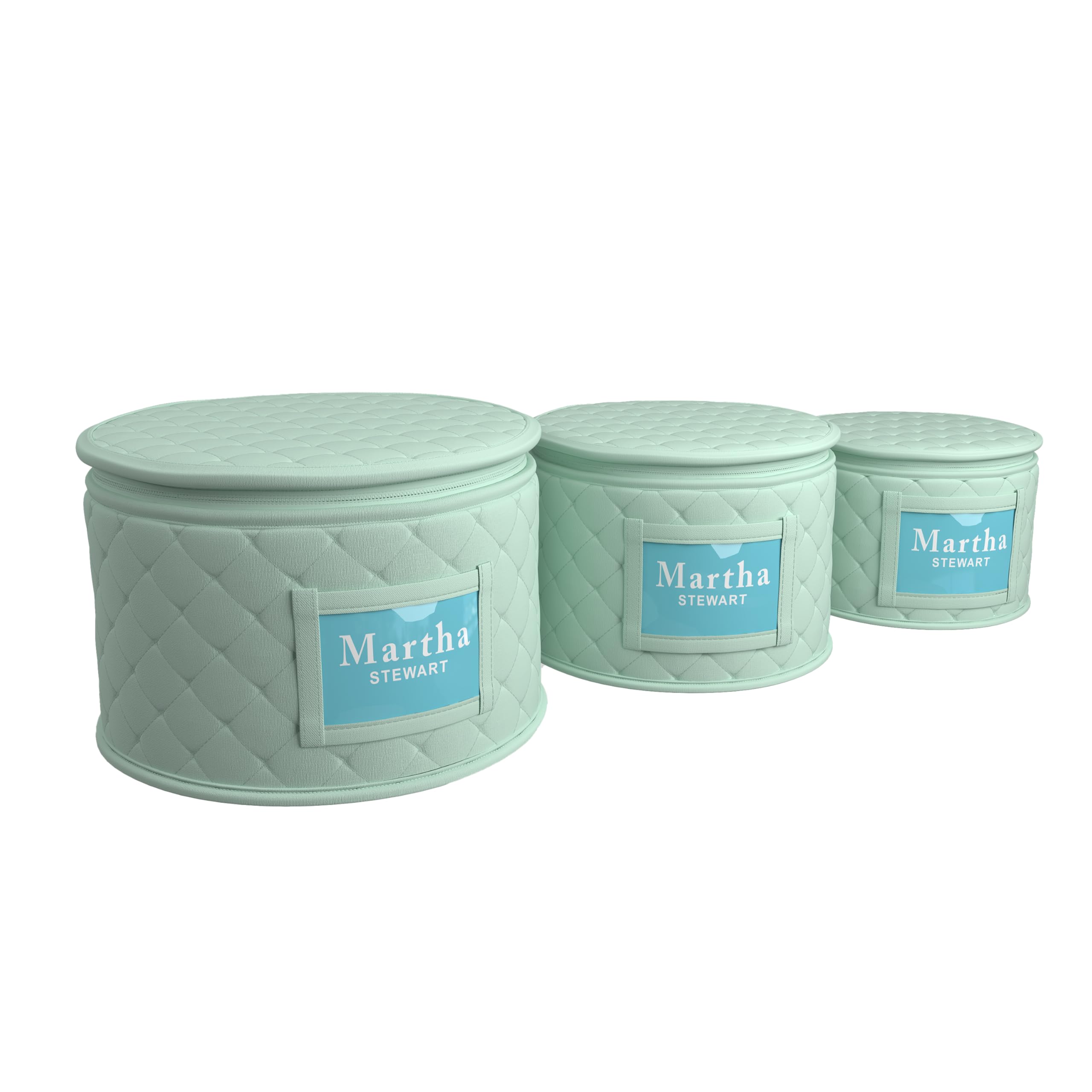 Martha Stewart 3-Piece Dinnerware Organizer Set with Felt Dividers - Plate Storage Case for Dessert, Salad & Dinner Plates, Stemware & Glassware - Perfect for Kitchen Cabinet, Buffet Server & Dining Room Organization