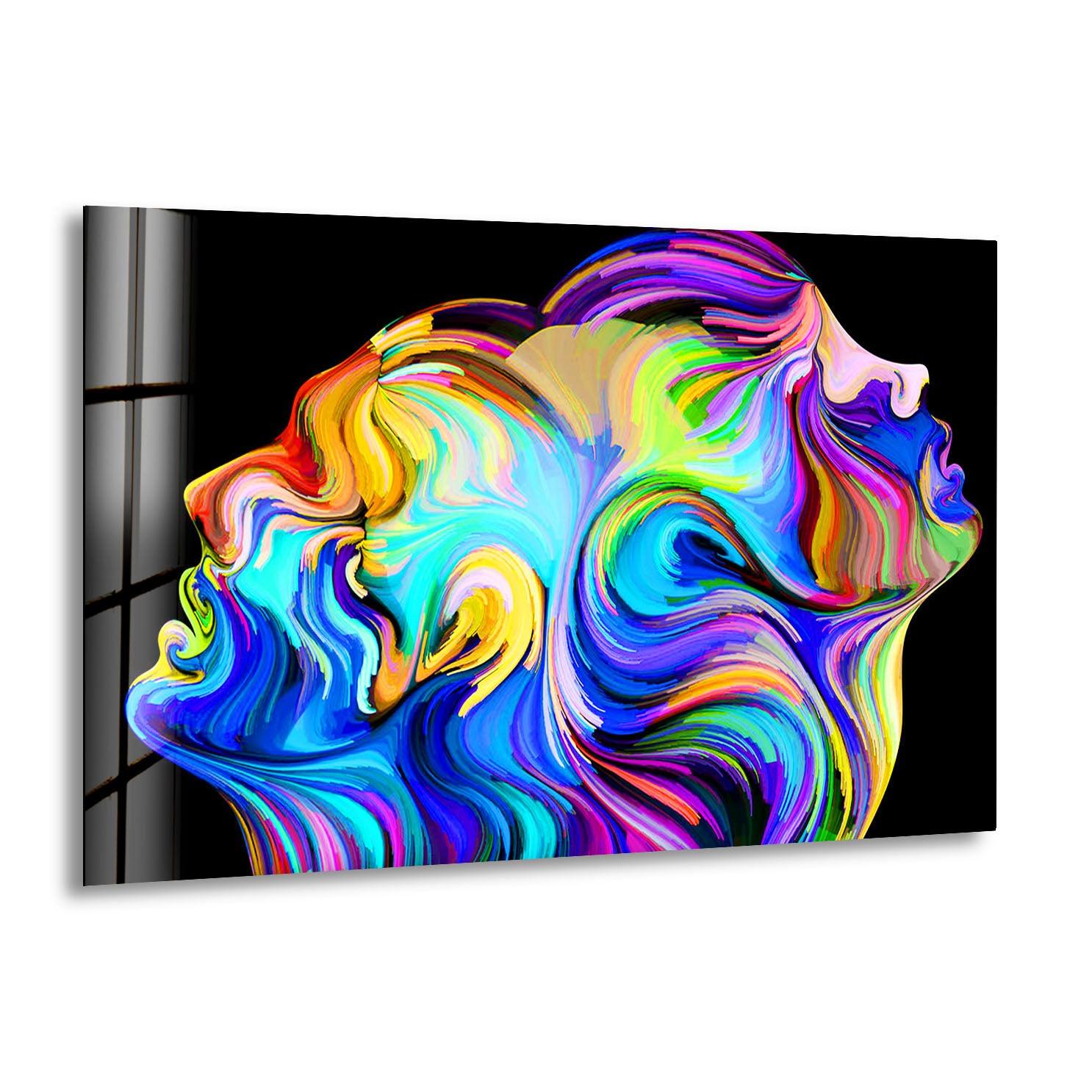 Vibrant Surreal Human Glass Wall Art - Handcrafted Modern Home Decor for Living Room, Bedroom & Office - Unique Gift Idea