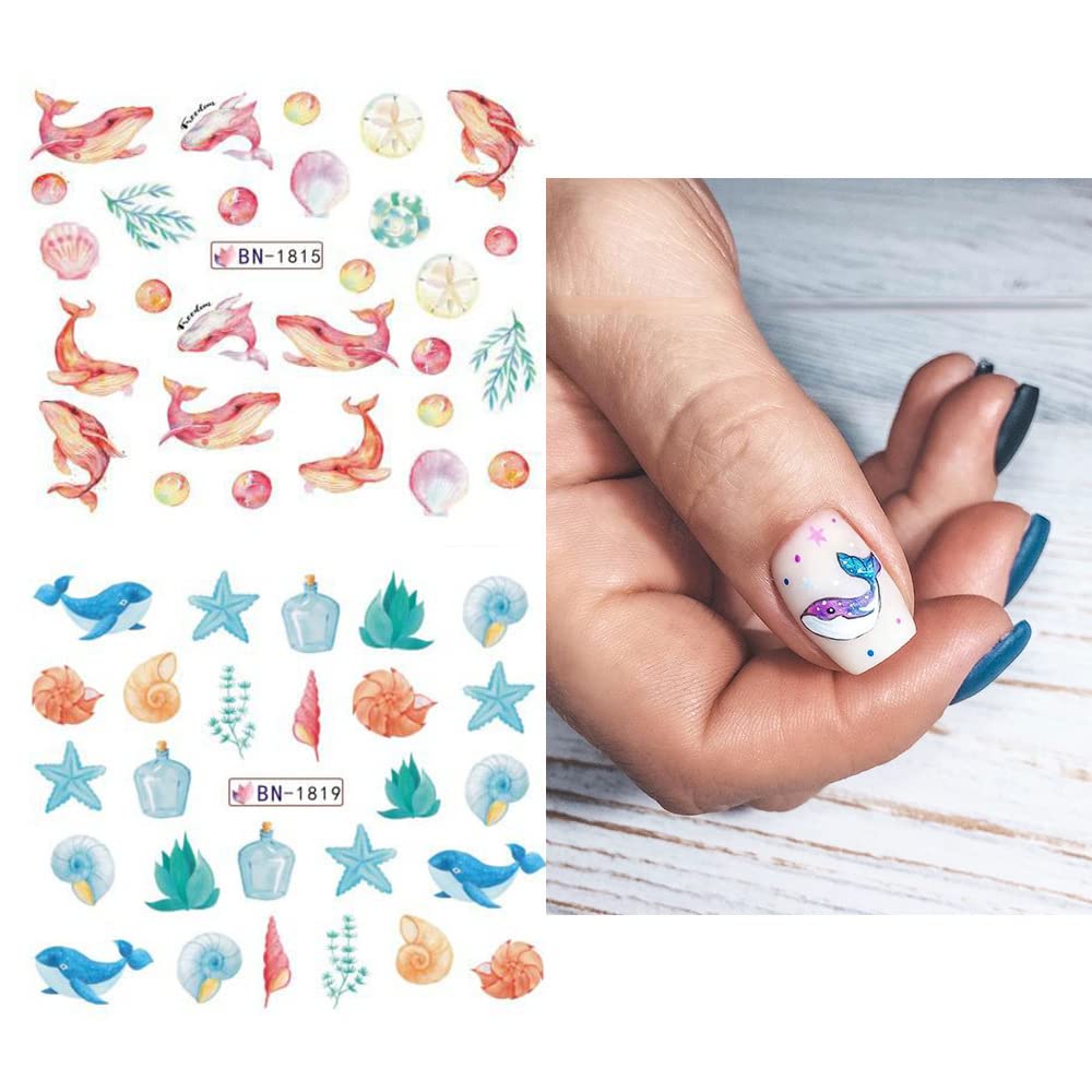 Ocean Nail Stickers - 12 Sheets Water Transfer Decals for Summer Nails | Starfish, Shark & Jellyfish Designs for DIY Manicures & Acrylic Nail Art