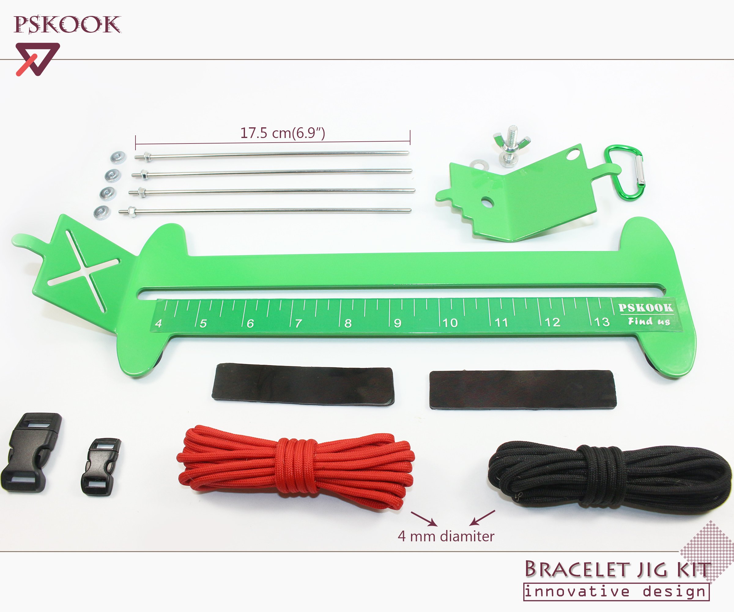 PSKOOK Adjustable Paracord Bracelet Jig Kit - DIY Weaving Tool Set for Survival Bracelets, Camping Gear & Outdoor Crafts (Green) - Perfect for Camping, Hiking, Survival Kits & Gift Making