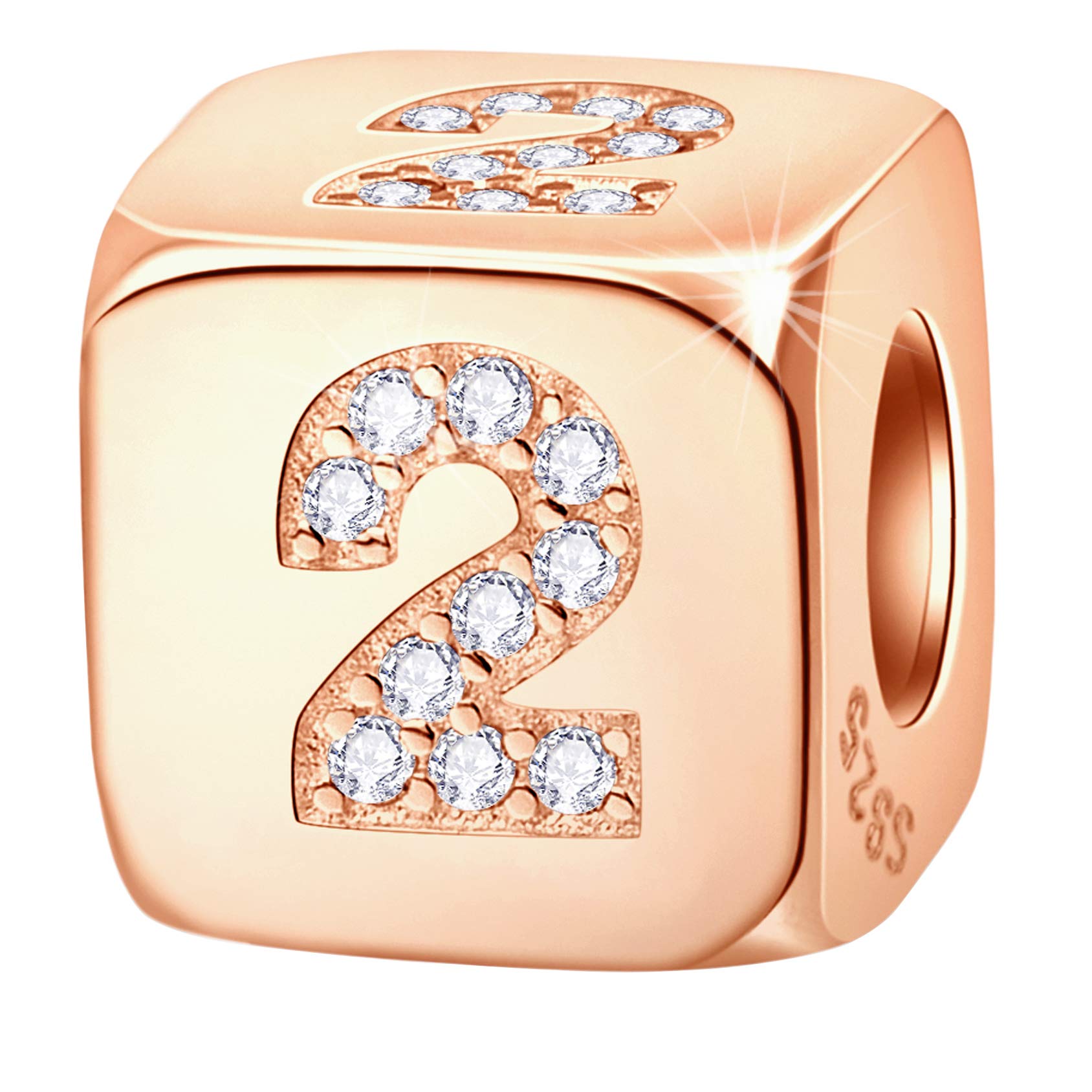 925 Sterling Silver Rose Gold Dice Charms with CZ - Lucky 0-9 Numbers & Poker Card Beads for European Bracelets | Perfect Birthday Gifts for Women, Friends, Mom & Teacher | Jewelry Making, DIY Crafts & Fashion Accessories