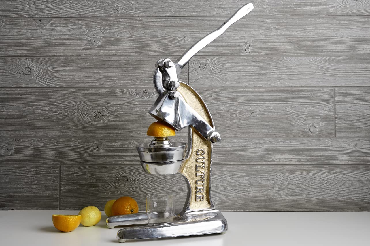 Premium Cast Aluminum Manual Citrus Juicer - Heavy Duty Hand Press for Oranges, Grapefruits & Large Fruits | Perfect for Fresh Morning Juice, Healthy Drinks, Cocktails & Cooking | Verve CULTURE Gold 14x9x17 Inch
