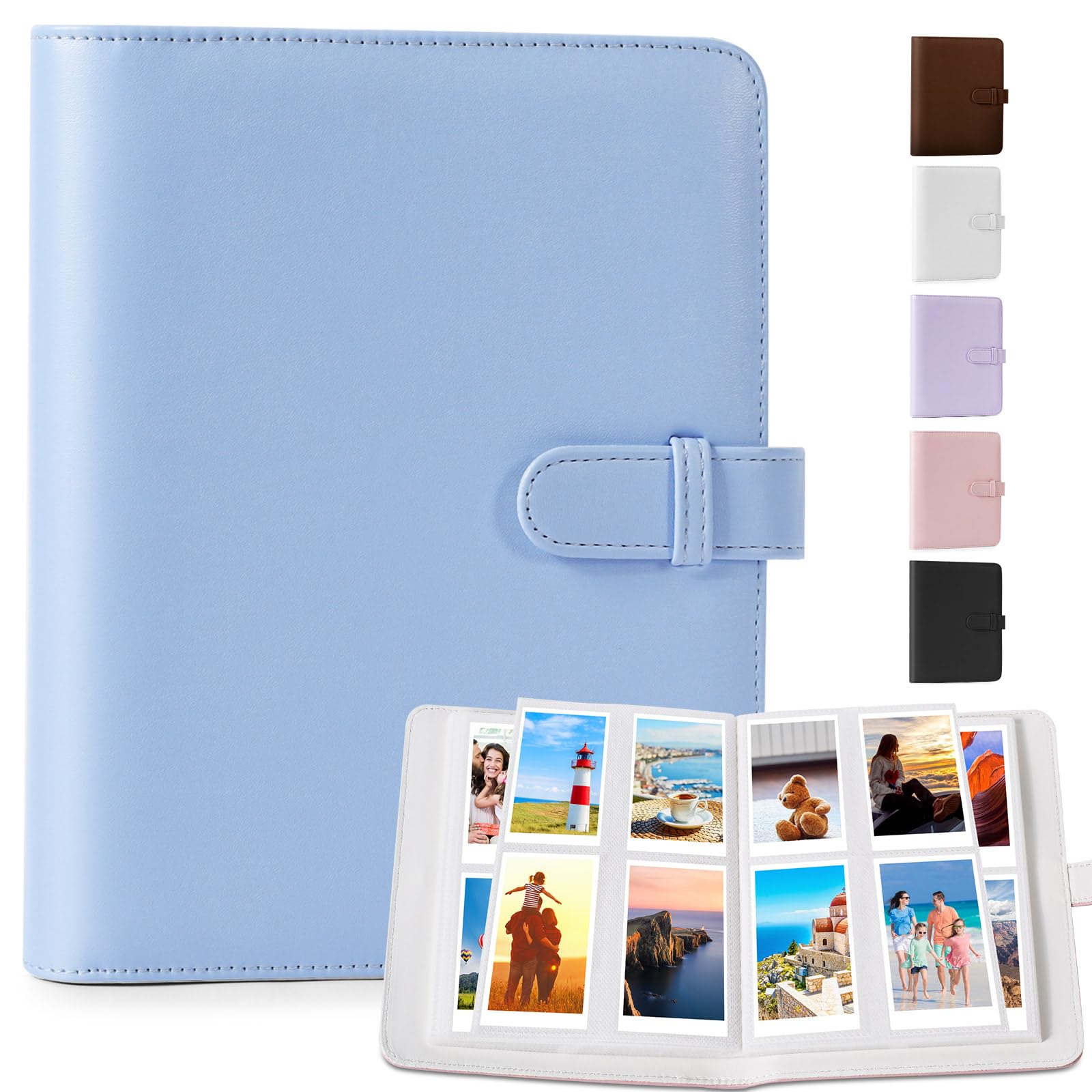 DUNSOO Small Photo Album 256 Pockets - Instax Mini Polaroid Photo Album Holds Fujifilm Mini Film, Kodak & Polaroid Zinc Photos (95x63mm, Blue) - Perfect for Travel, Wedding, Baby & Family Memories