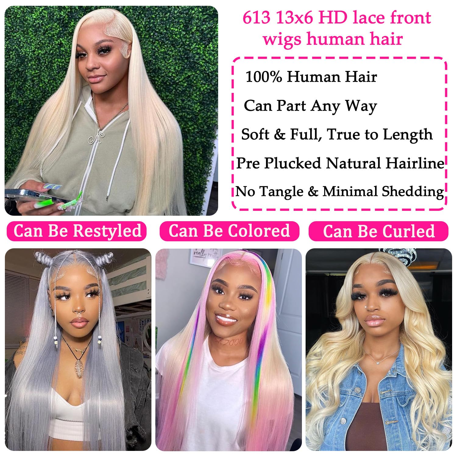 30 Inch 613 Blonde Human Hair Wig - 13x6 HD Transparent Lace Front Wig with Pre-Plucked Hairline & Baby Hair - 200% Density Straight Blonde Lace Front Wigs for Women - Perfect for Daily Wear, Cosplay, and Special Occasions