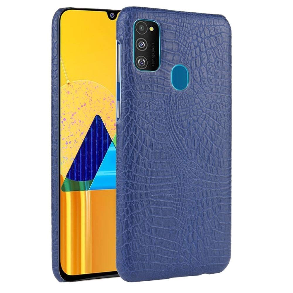 HAIJUN Shockproof Phone Case for Samsung Galaxy M21 - Durable Crocodile Texture PC + PU Protective Cover (Blue) | Perfect for Outdoor Activities, Travel & Daily Use