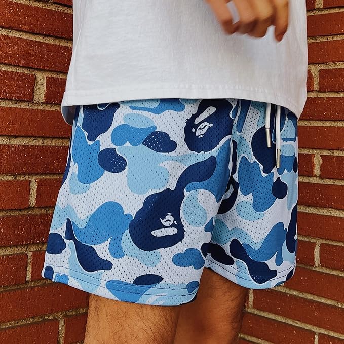 **Men's Graphic Print Mesh Basketball Shorts - Breathable Athletic Workout Gym Shorts for Running, Training & Casual Wear**