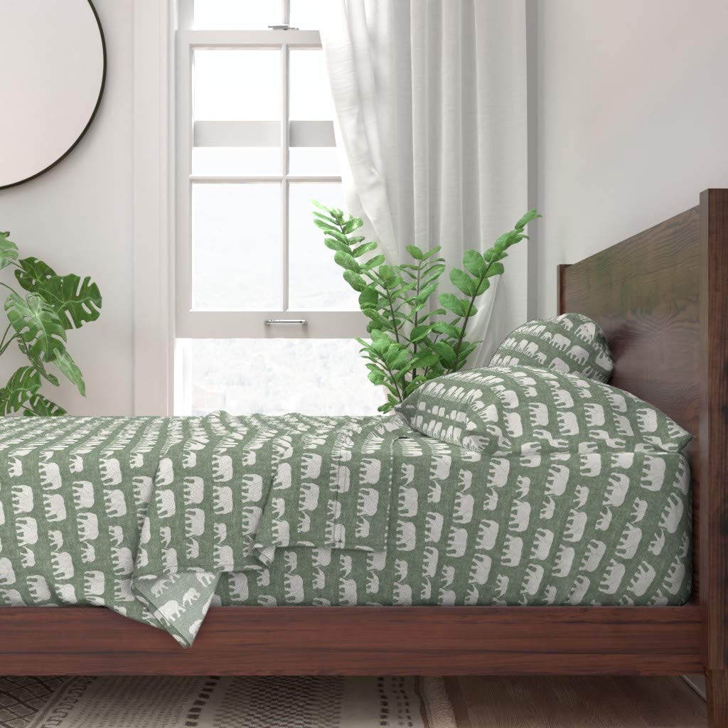 100% Cotton Twin Sheet Set 3pc - Sage Green Elephant Print Boho Safari Bedding for Baby Nursery & Kids Room | Gender Neutral, Africa Inspired Design | Soft, Trendy & Customizable