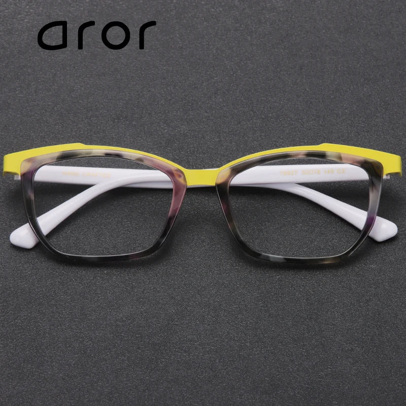 Stylish Aror Unisex Square Cat Eye Acetate Eyeglasses with Alloy Frame - Trendy Full Rim Glasses for Men & Women - Perfect for Reading, Work, and Fashion Accessories
