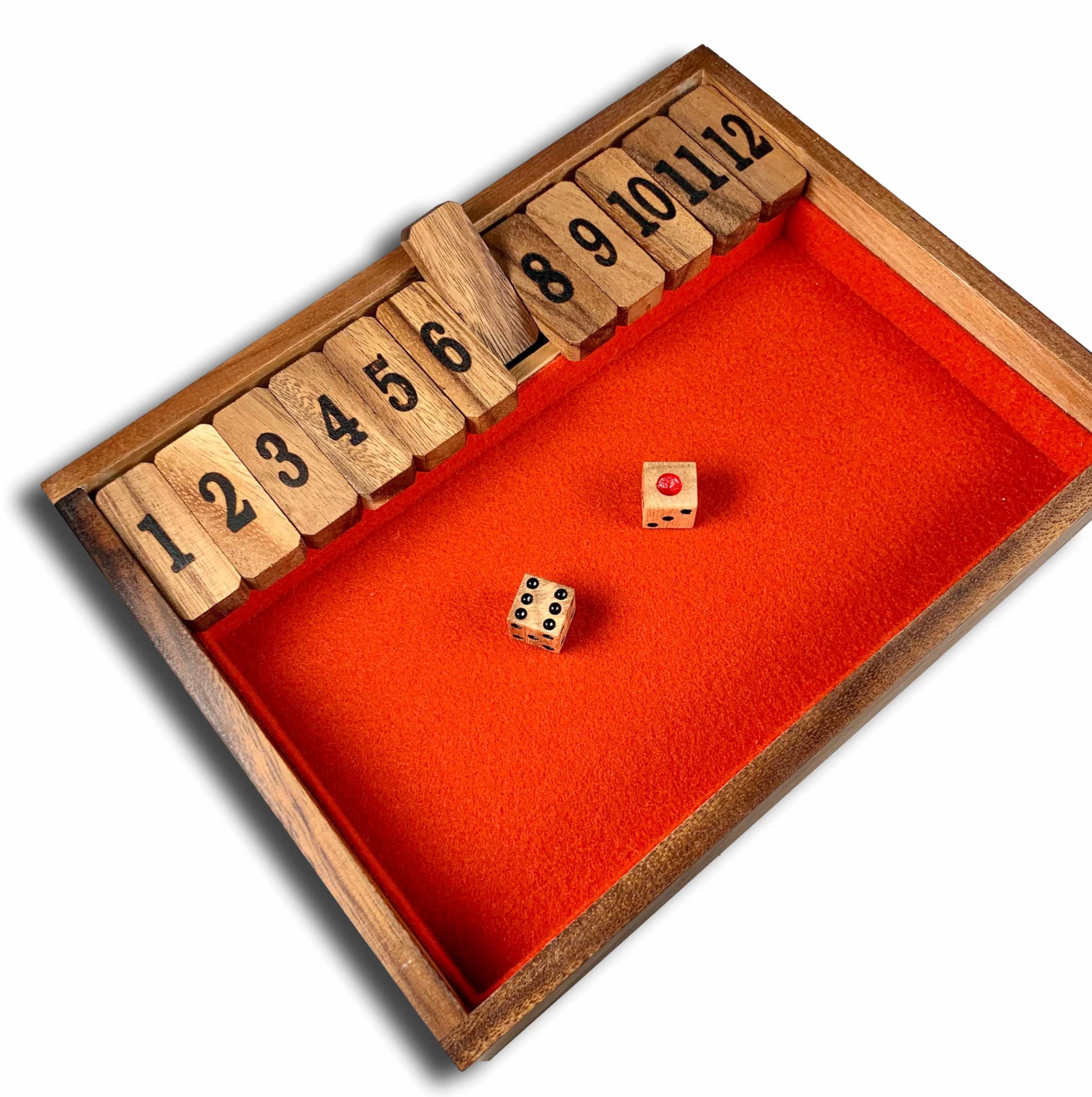 Premium Shut The Box Wooden Game 1-12 Players - Classic Dice Puzzle Board Game for Adults & Kids - Perfect for Family Game Nights, Parties, and Pub Entertainment