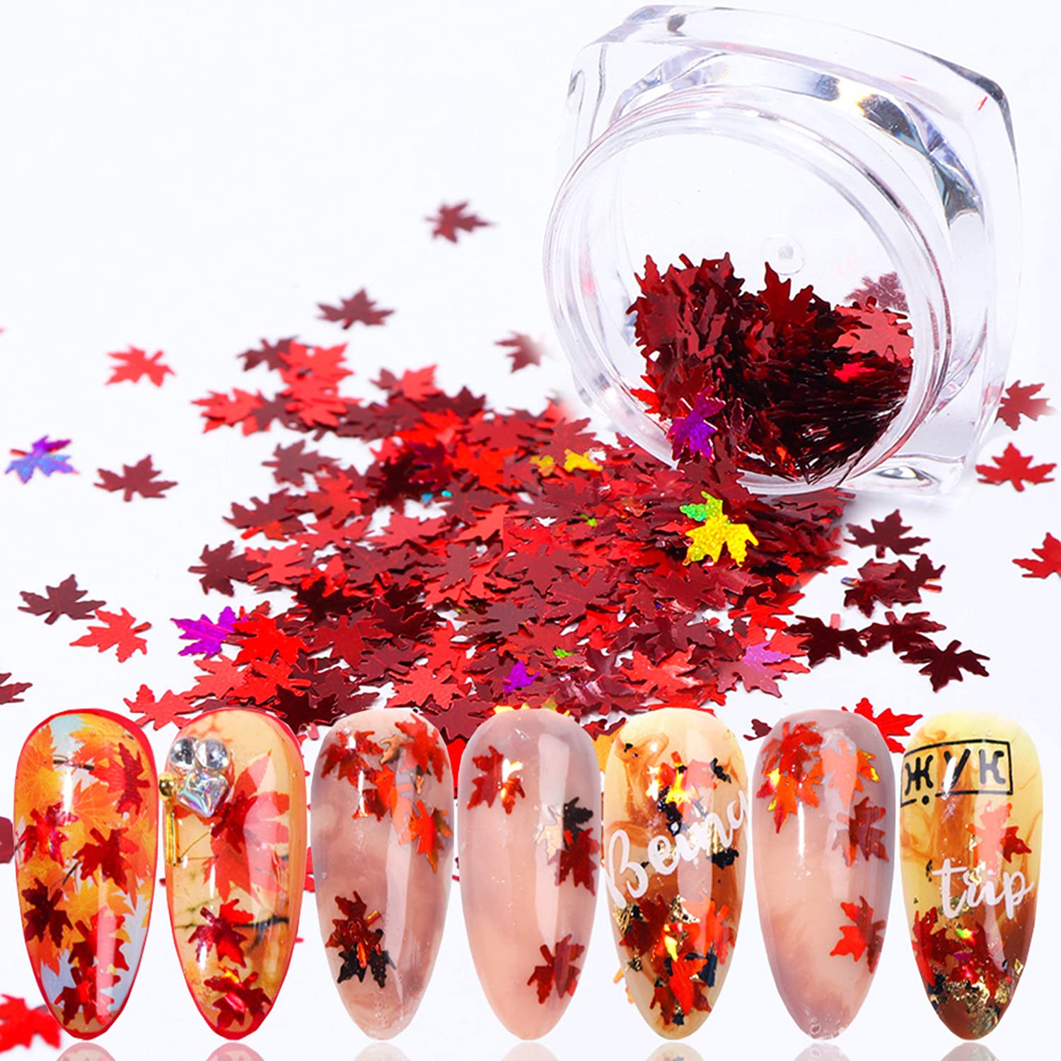 Halloween 3D Nail Art Glitter Sequins - Holographic Day of The Dead Laser Sparkly Flakes, Bat Witch Pumpkin Elk Snowflake Nail Decorations for Nail Stickers - Perfect for Halloween Parties, Nail Salon Designs & Holiday Nail Supplies (3 Boxes)