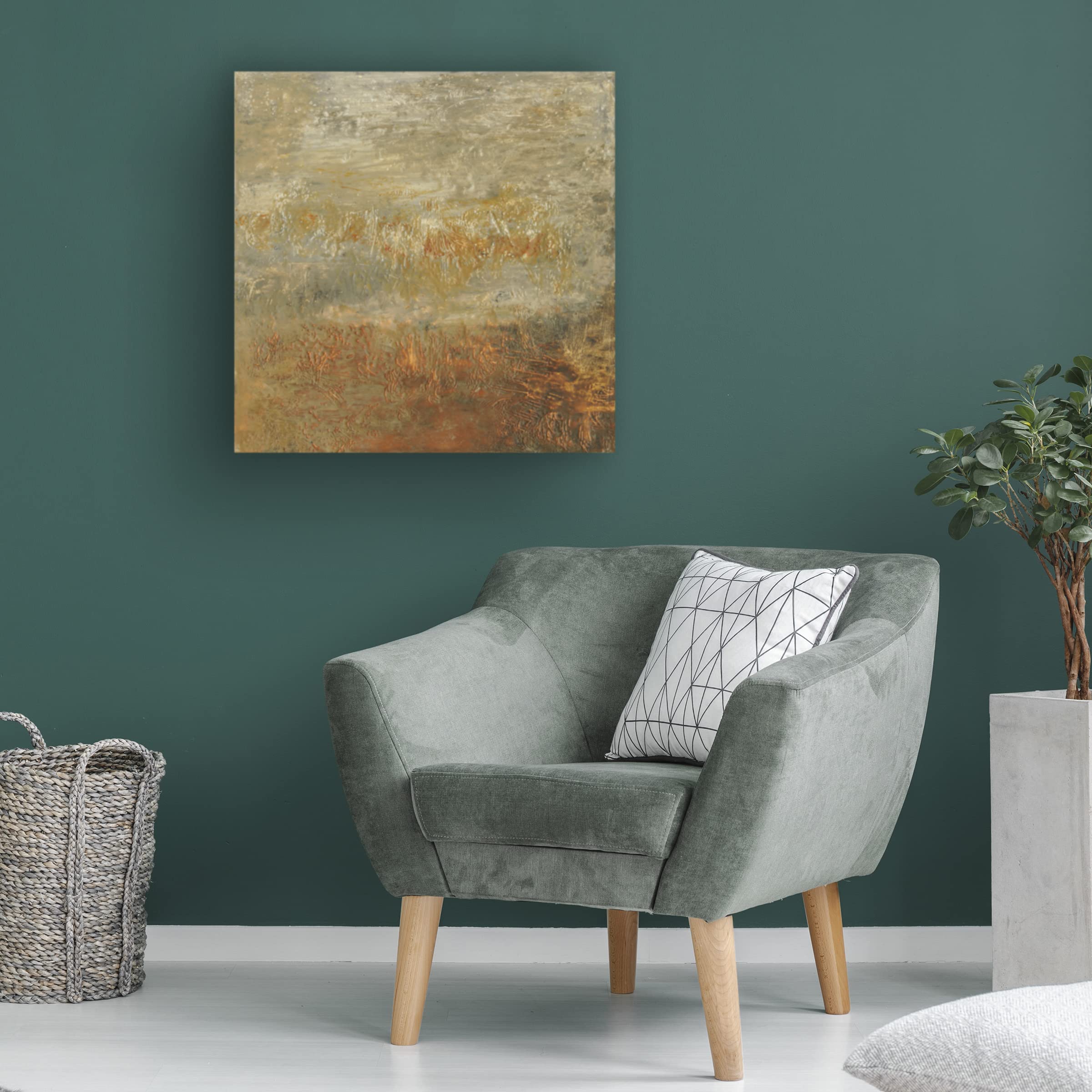 Sharon Gordon 'Encaustic Tile In Orange III' Canvas Wall Art - Handmade Modern Abstract Painting for Living Room, Bedroom & Office Decor
