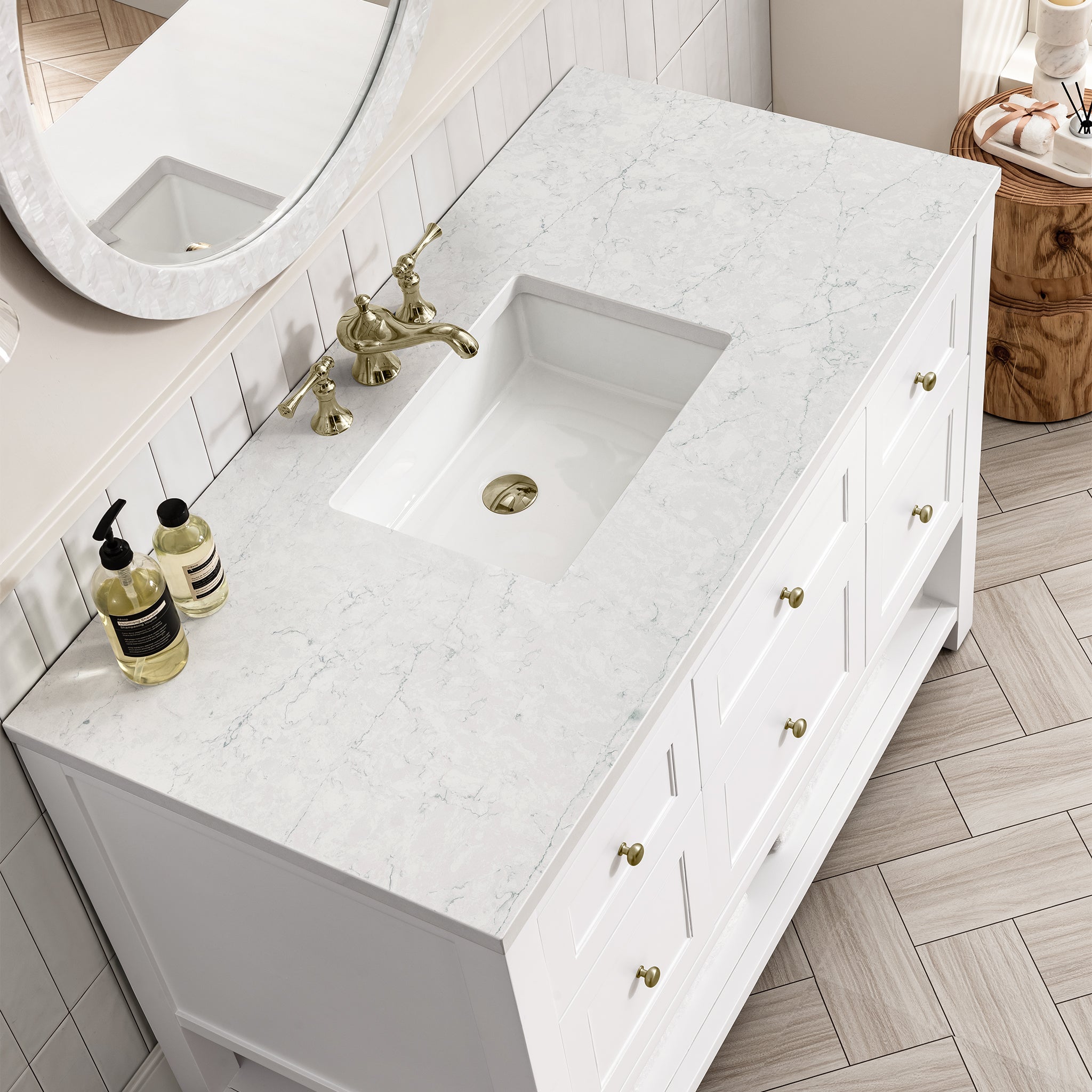 Breckenridge 48 Inch Single Bathroom Vanity Set with White Finish & 3CM Arctic Fall Quartz Countertop - Perfect for Modern Master Bathrooms & Powder Rooms