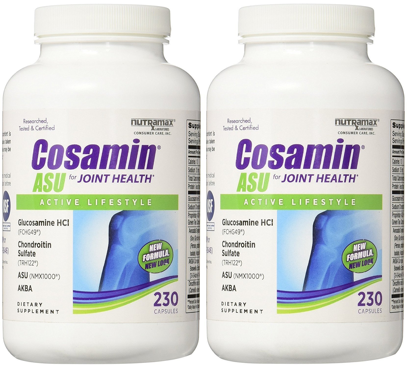 Cosamin ASU Joint Health Supplement with Glucosamine HCl, Chondroitin Sulfate & AKBA - 230 Capsules (2 Bottles, 460 Caps Total) - Supports Active Lifestyle for Athletes, Seniors & Joint Pain Relief