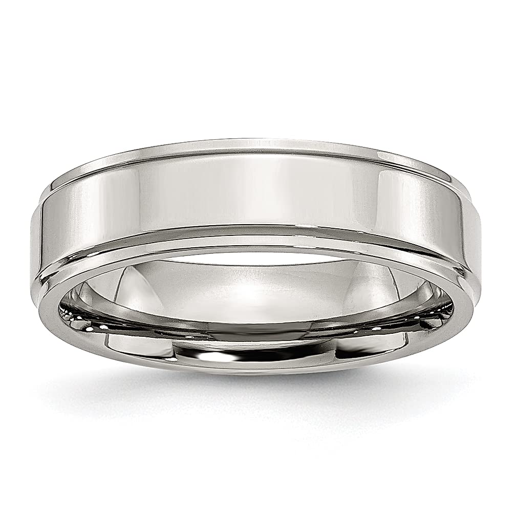 ICE CARATS 6mm Stainless Steel Ridged Edge Band Ring - Classic Flat Wedding Ring for Men, Durable & Stylish Jewelry Gift for Him, Dad, Husband - Perfect for Weddings, Anniversaries, and Everyday Wear